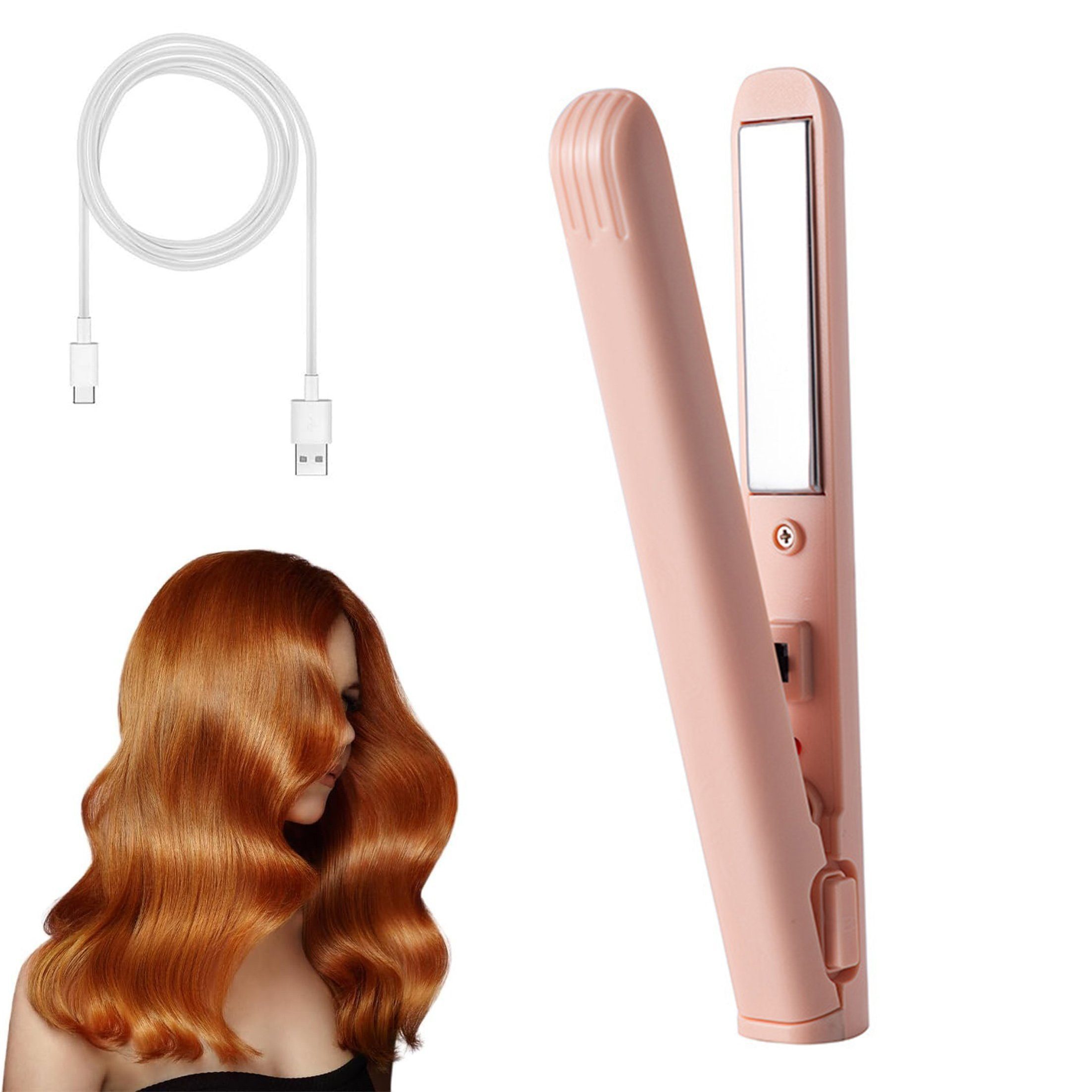 KINSI Lockendreher 2-in-1 Mini Lockenstab&Glätteisen,USB Reisestyler,Kompakt & Tragbar, Für Locken & Glätteeffekte