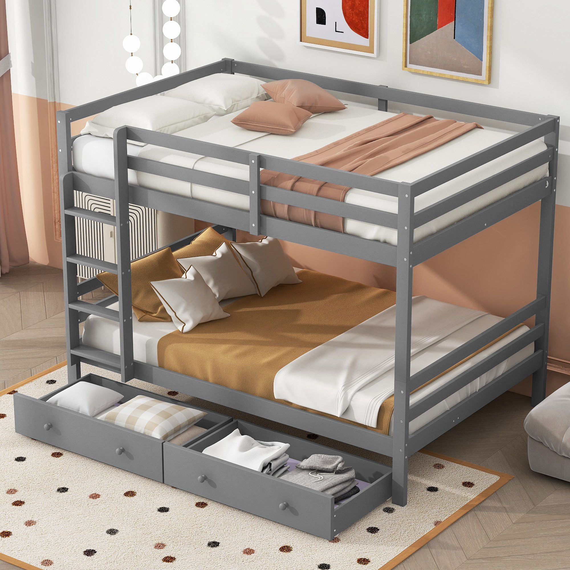 Ulife Etagenbett mit 2 Schubladen, Stauraum und hohen Geländern (1-St., Ohne Matratze), Kinderbett Jugendbett 140x200cm