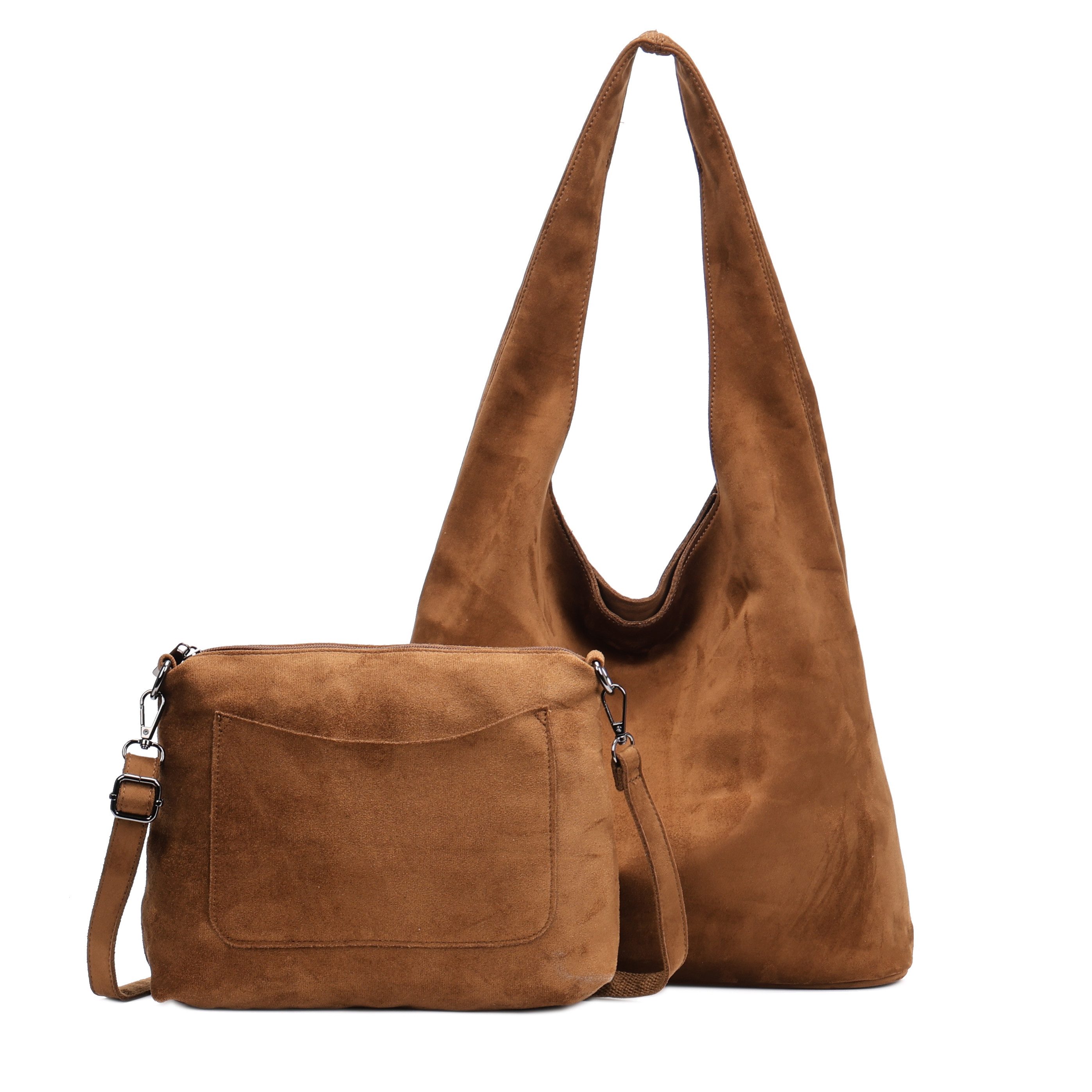 MIRROSI Shopper Damen Hobo Bag 2-in-1 in Wildleder-Optik aus Polyester (mit kleiner Umhängetasche, groß & lässig, ca. 37 x 15 x 32 cm), Neue Kollektion Herbst/Winter 2026