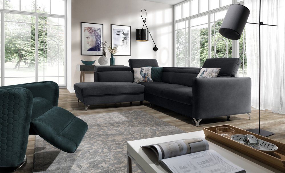 Stylefy Ecksofa Martinsburg, L-Form, Eckcouch, mane links oder rechts bestellbar, mit Bettfunktion und Bettkasten, frei im Raum stellbar, Modern Design, inklusive Kopfteilverstellung, mit Relaxfunktion