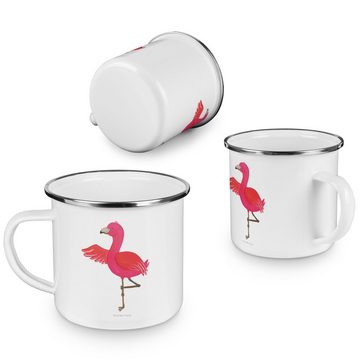 Mr. & Mrs. Panda Becher Flamingo Yoga - Weiß - Geschenk, Yogapose, Baum, Campingtasse, Campin, Emaille, Liebevolles Design