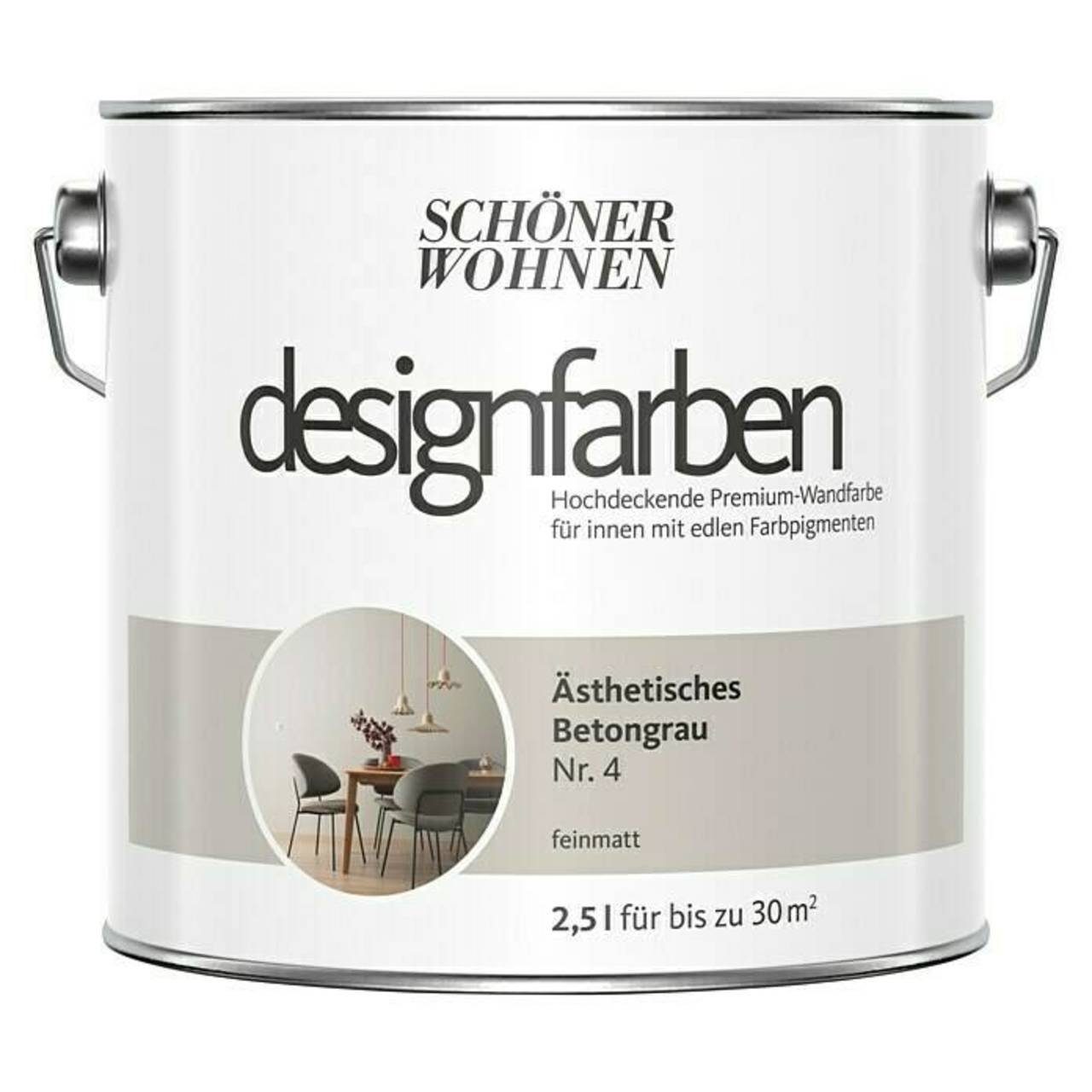 SCHÖNER WOHNEN FARBE Wand- und Deckenfarbe Ästhetisches Betongrau Nr. 4, Tropf- und spritzgehemmt, Konservierungsmittelfrei