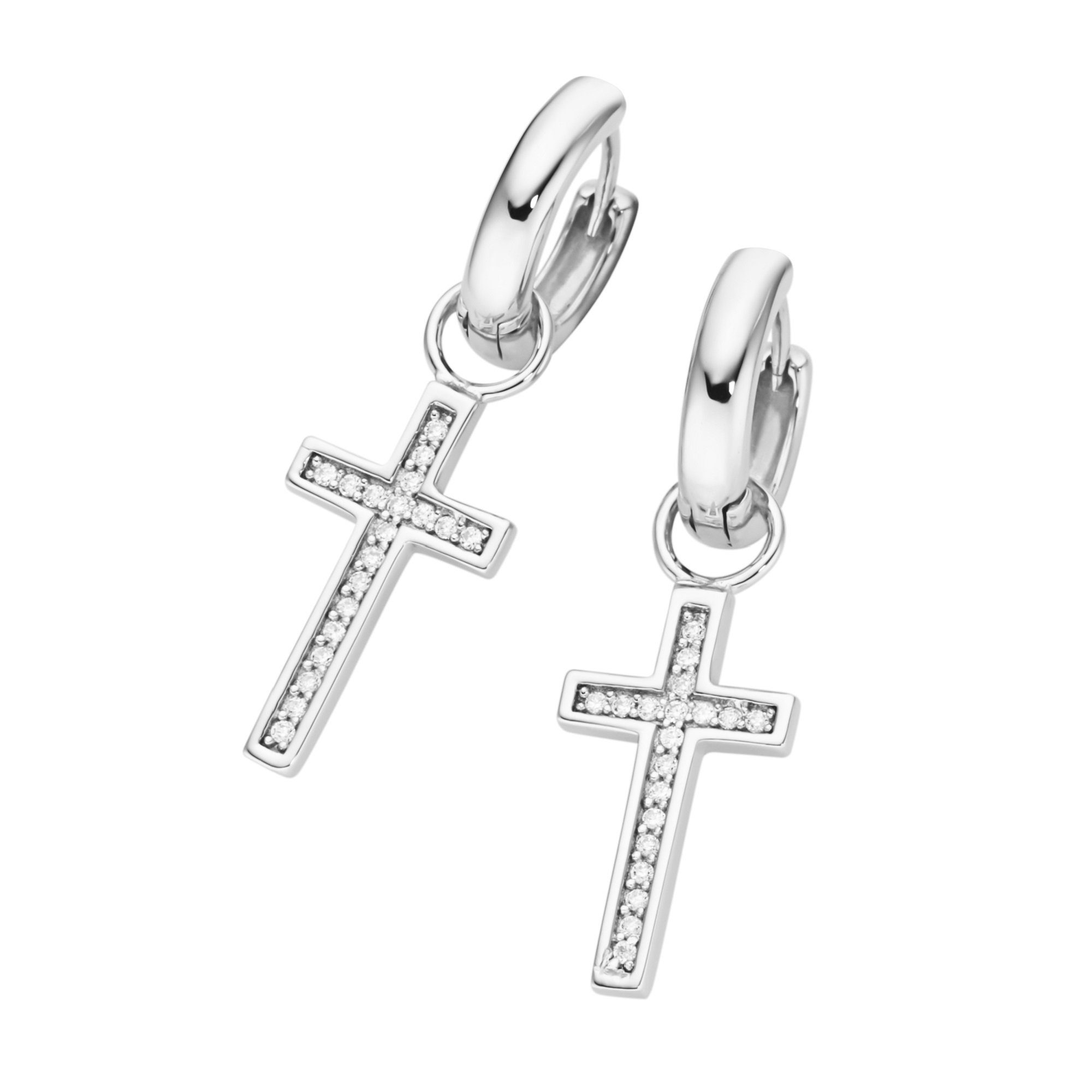 Spinelle, weiße schwarze GIORGIO Zirkonia Kreuz, Paar Behang Creolen Silber 925 MARTELLO oder MILANO