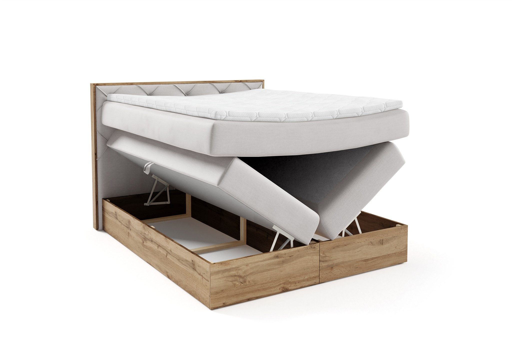 Fun Möbel Boxspringbett Schlafzimmerbett NAVEL in Stoff Rogue (inkl. Taschenfederkernmatratze und Bonellfederkernmatratze, Topper: ca. 6 cm Viscoschaum), inkl. 2 x Bettkasten