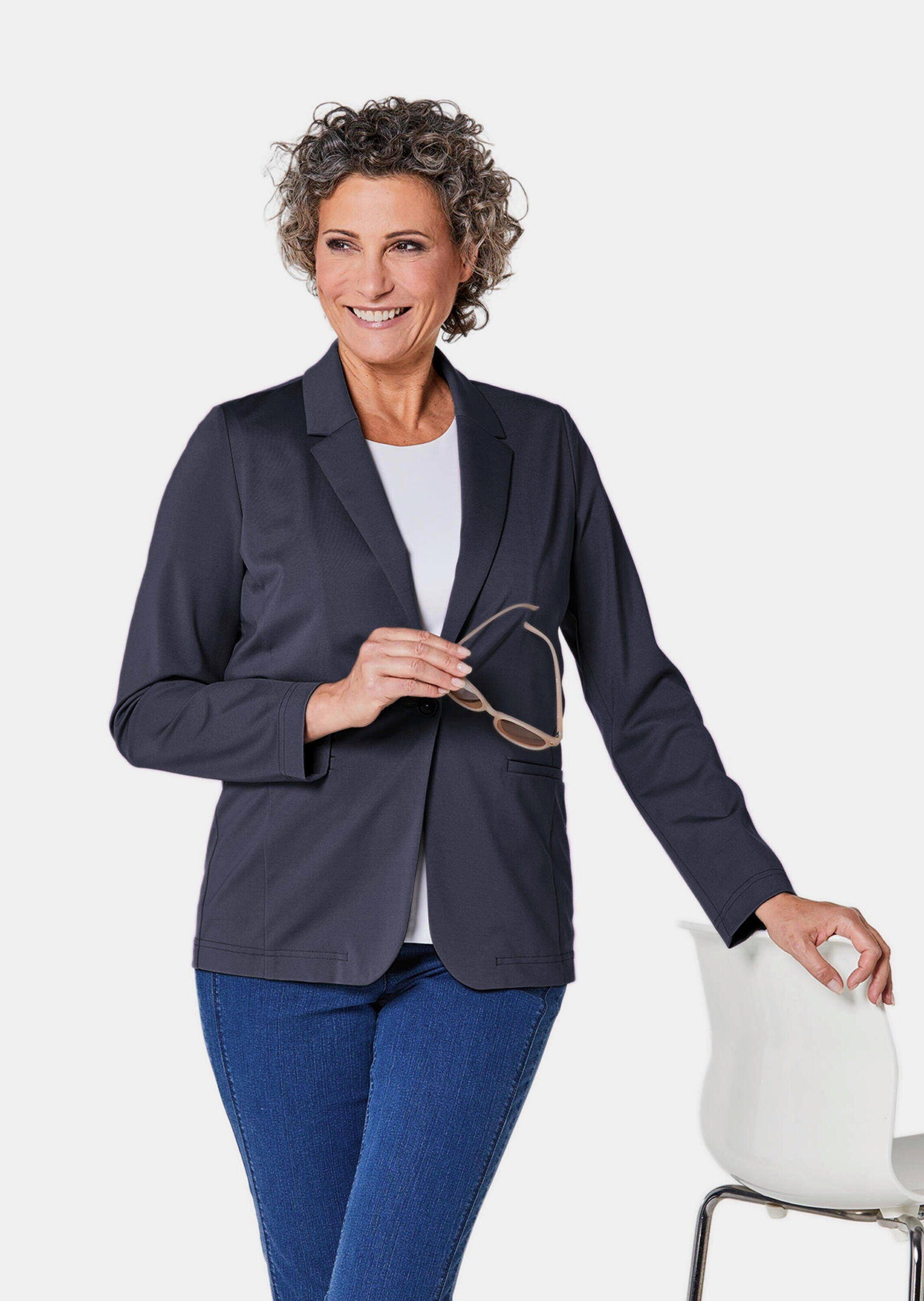 GOLDNER Jerseyblazer Damenblazer mit Reverskragen und Paspeltaschen Knitterfreie Businessjacke in Uni