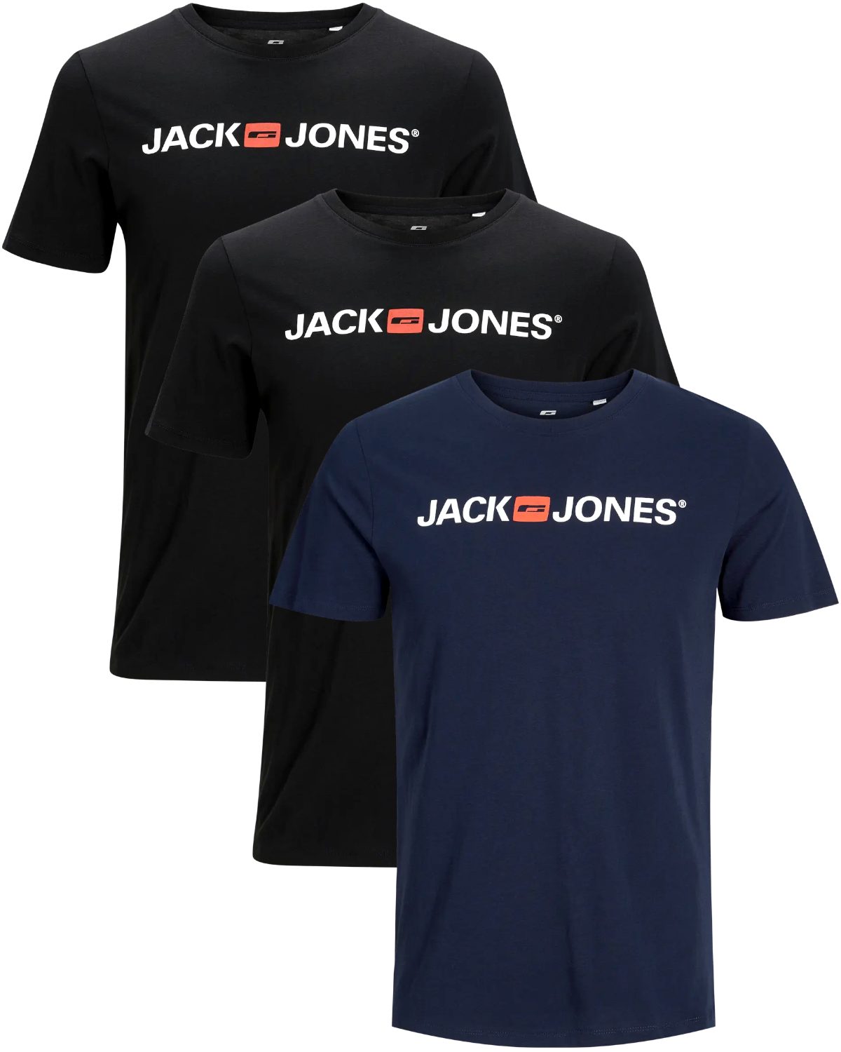 Jack & Jones Print-Shirt Bequemes Slimfit Shirt (Spar-Set, 3er-Pack) in Unifarbe mit Print