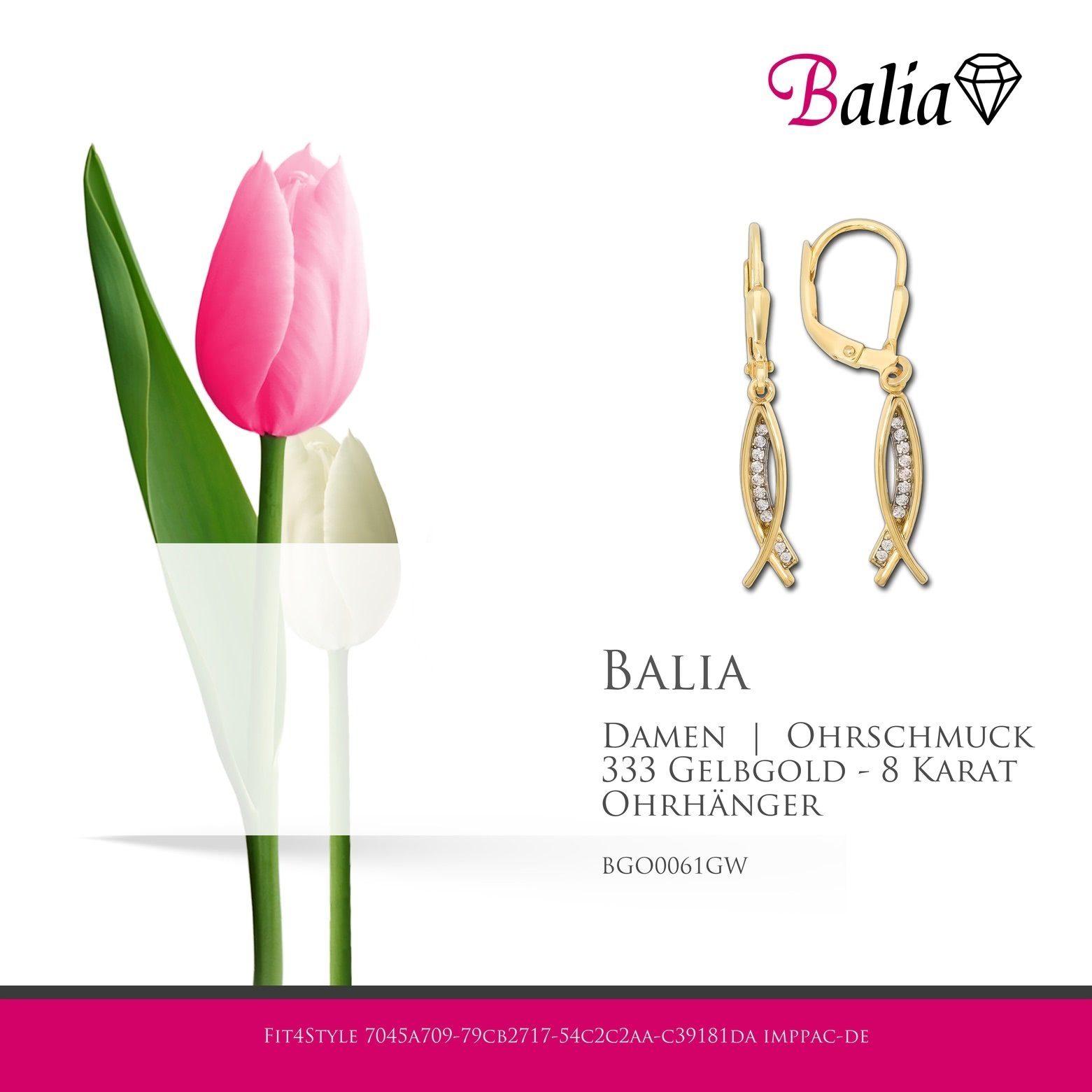 gold aus Gold weiß, Farbe: Karat, 333 Damen Ohrhänger 8 Ohrhänger - Ohrhänger (Fashion) 8K (Ohrhänger), Paar Balia für Gelbgold Balia