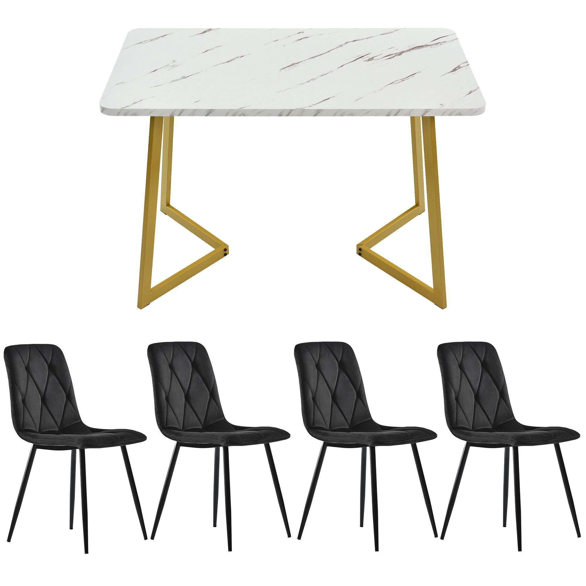 Essgruppe, Esstisch mit 4 4 (Set, Polsterstühle 5-tlg., Flieks Set Küchetisch Esszimmerstuhl Stühlen), und Marmoroptik Tisch
