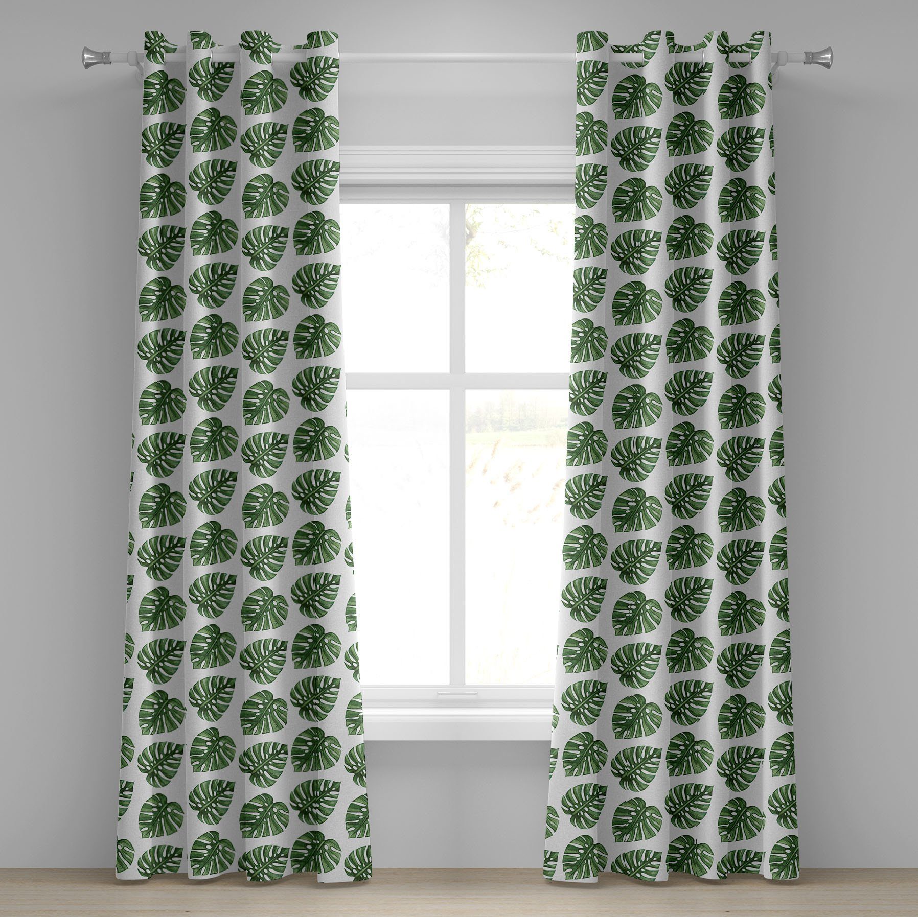 Gardine Dekorative 2-Panel-Fenstervorhänge für Schlafzimmer Wohnzimmer, Abakuhaus, Grünes Blatt Palmblätter Natur
