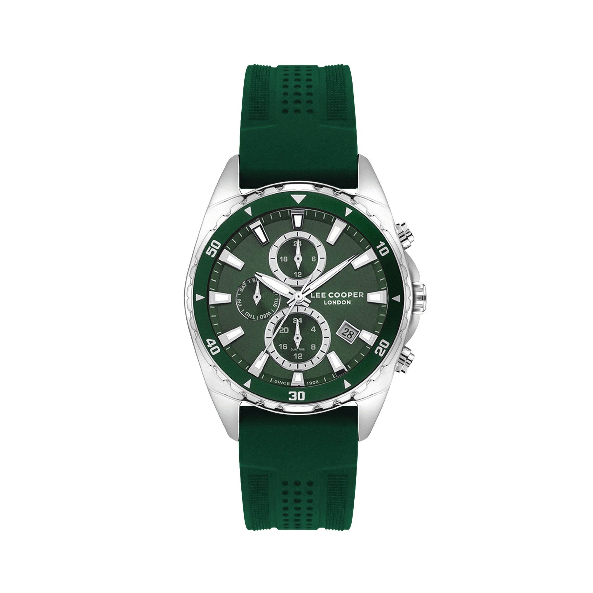 Lee Cooper Multifunktionsuhr Herrenuhr mit Silikonarmband, 44 mm, Herren Armbanduhr LC07527.377, Datum, Mineralglas, 5 ATM, inkl. Geschenkbox