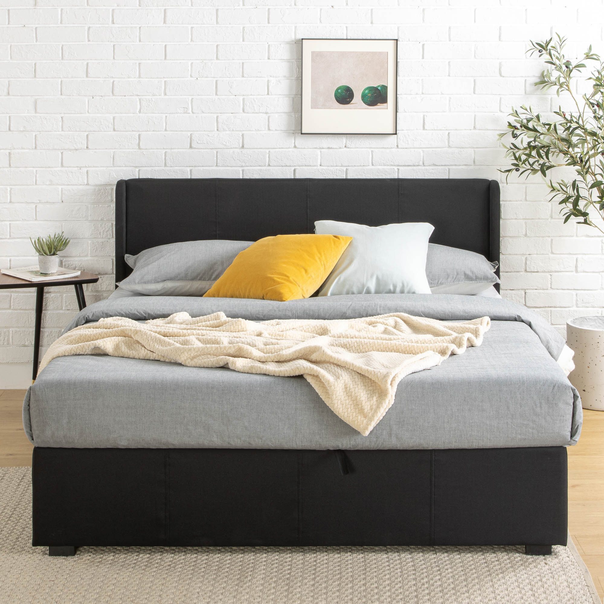 ZINUS Stauraumbett Maddon mit gepolstertem Kopfteil, 180x200 (Packung, 1-tlg., Bett, Schwarz, 180x200 cm), Geeignet für kleine Räume