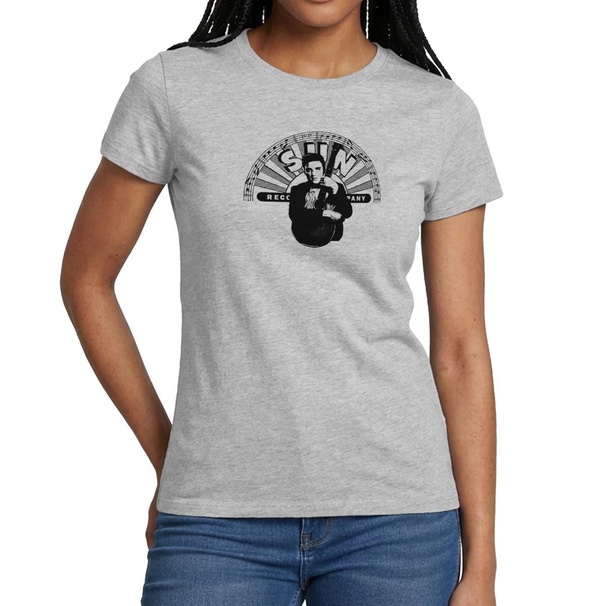 Spreadshirt T-Shirt Elvis Presley Elvis Mit Gitarre & Sun Records Logo Frauen T-Shirt (1-tlg)