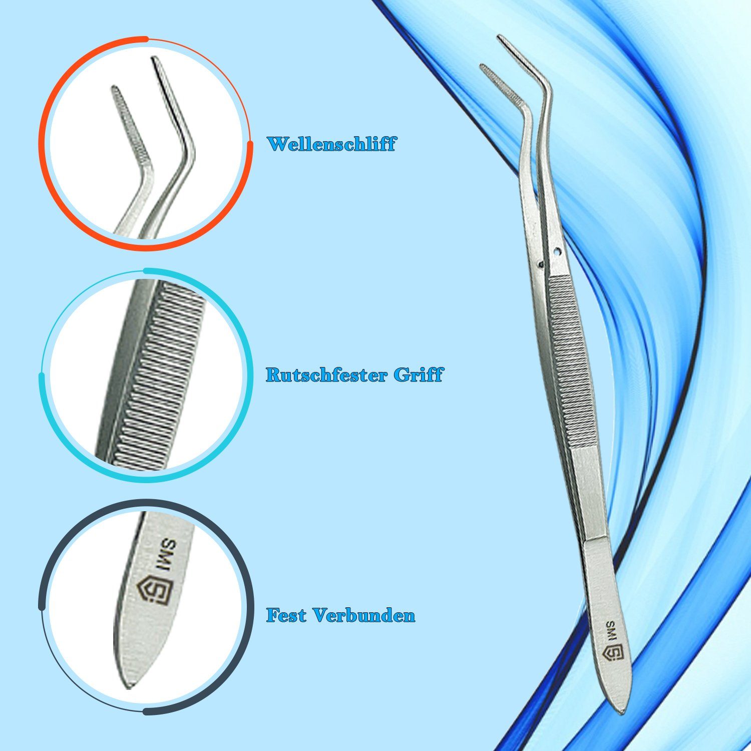 SMI Pinzette 16 cm Gebogene Pinzette Anatomisch Hobby Pinzette DIY Handwerk, gezackte Spitze