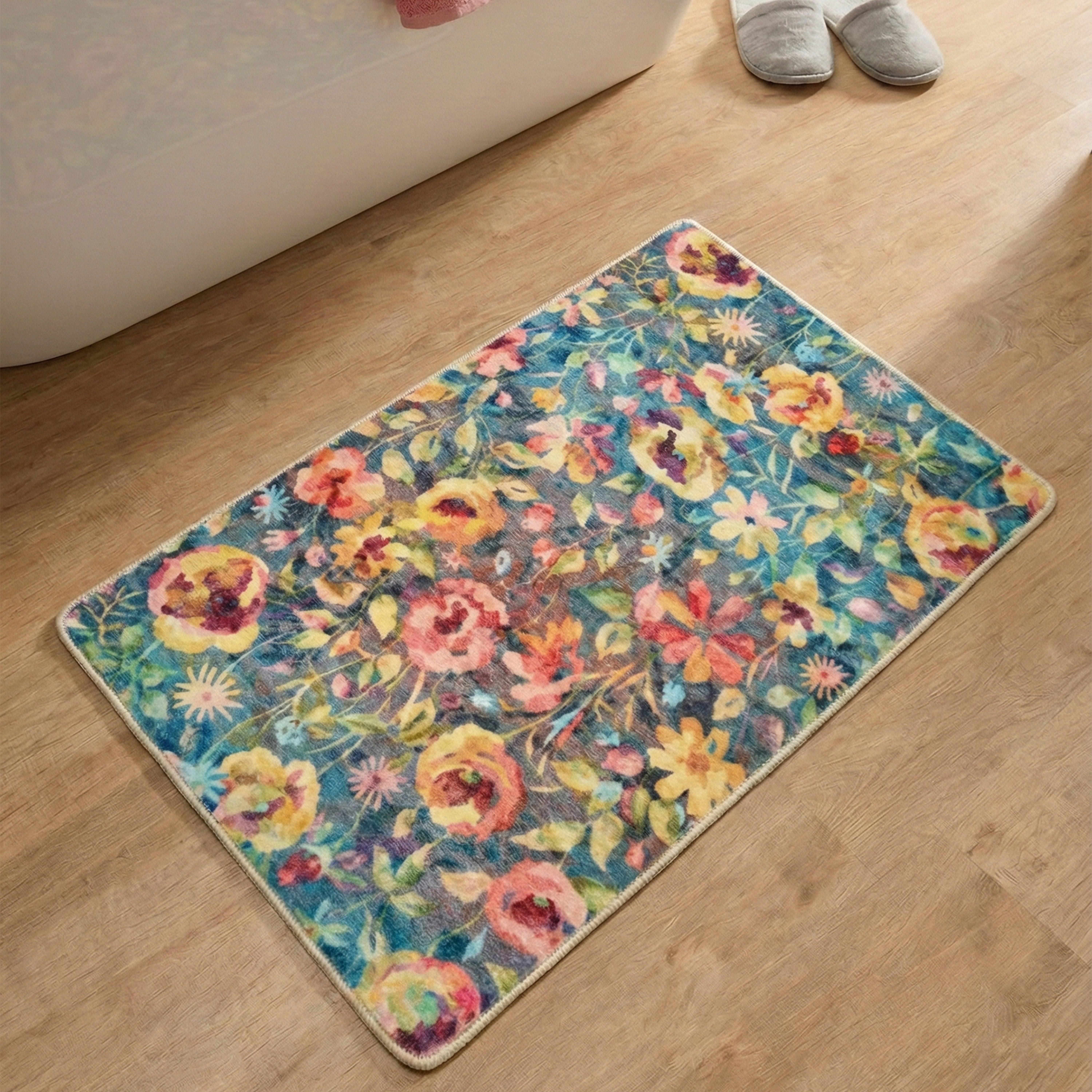 Gino Falcone Badematte Aquata GF-157, Badvorleger, Badezimmer Teppich, Höhe 7 mm, rutschhemmend beschichtet, fußbodenheizungsgeeignet, Kunstfaser, rechteckig, Badteppich, bedruckt, Blumen Design, rechteckig