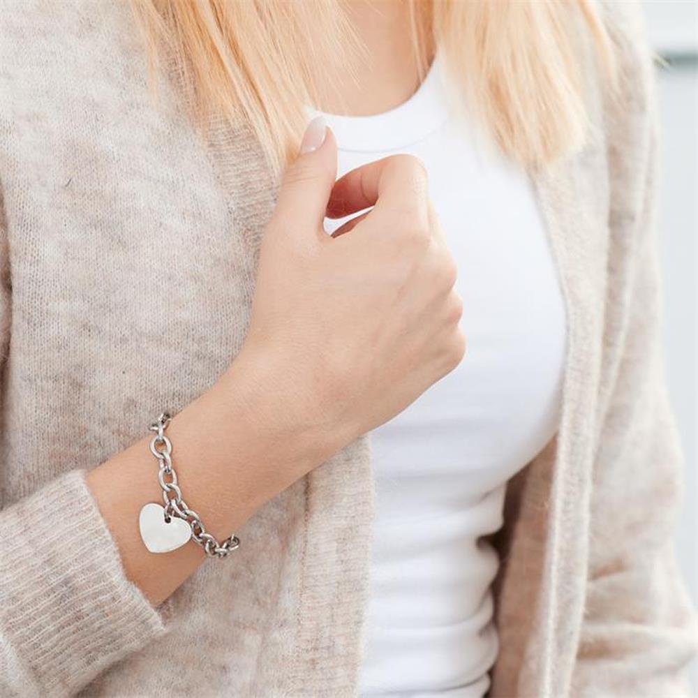 Unique Edelstahlarmband mit groben Kettengliedern und glänzendem Herzanhäng günstig online kaufen