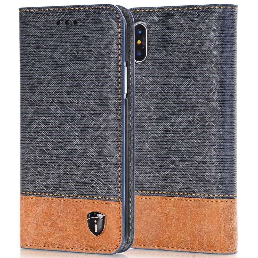 FITSU Handyhülle Handytasche für iPhone X Hülle 5;8 Zoll, Handyhülle für iPhone X Schutzhülle, Flip Case mit Kartenfach Cover