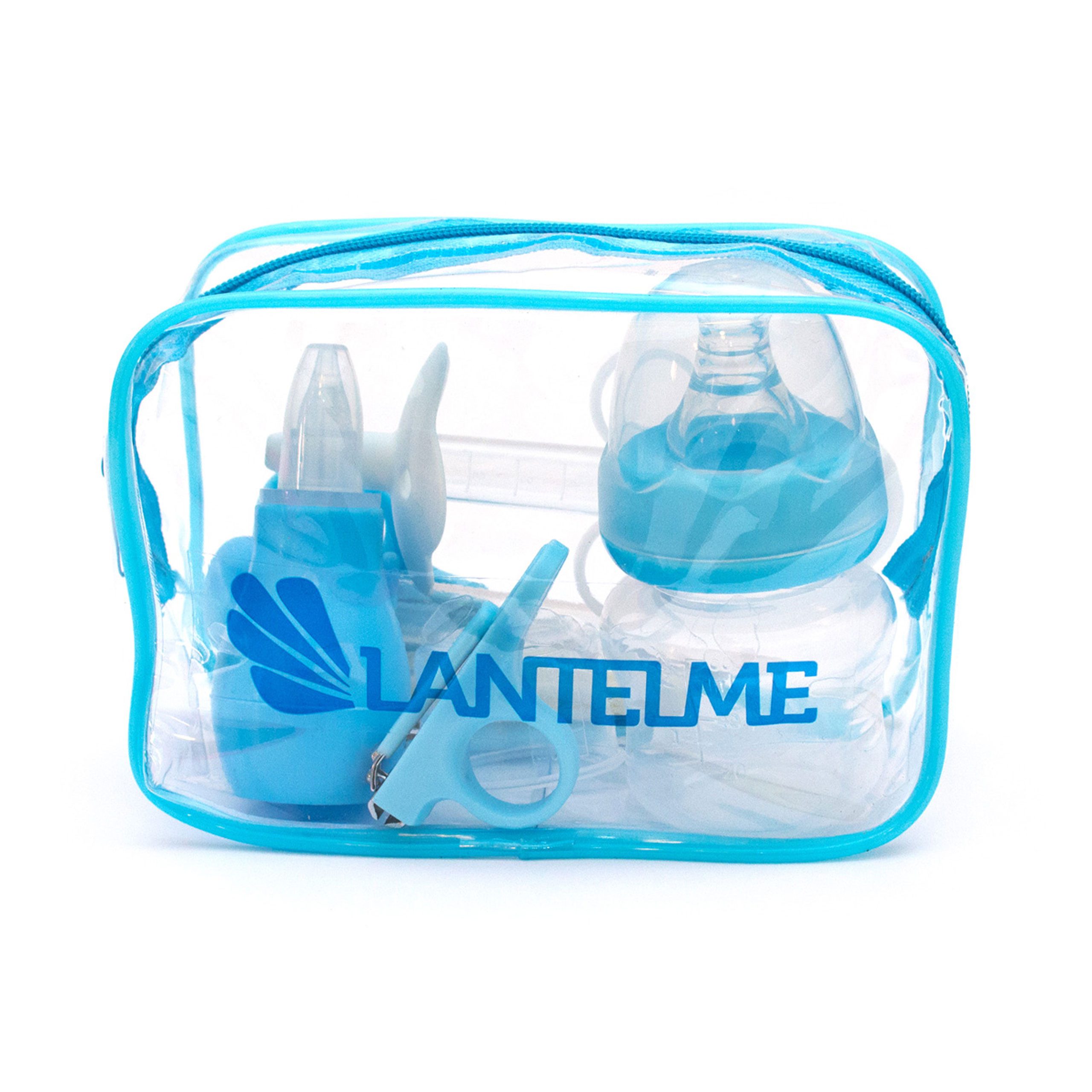 Lantelme Babypflege-Set für Neugeborene Pflegeartikel Baby Erstausstattung Pflegeset, 9 tlg., blau mit Tasche