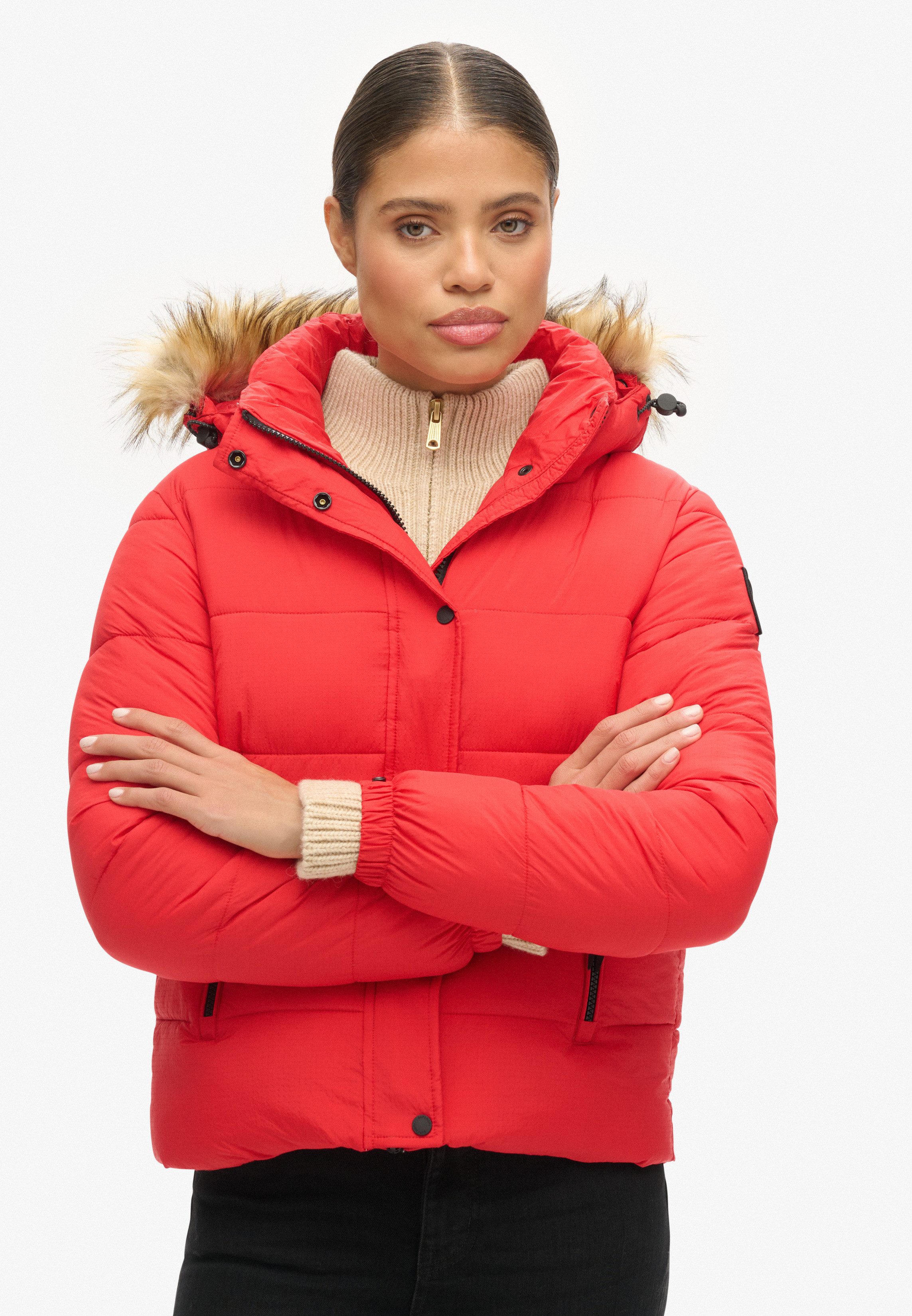 Superdry Steppjacke FAUX FUR SHORT HOOD PUFFER günstig online kaufen