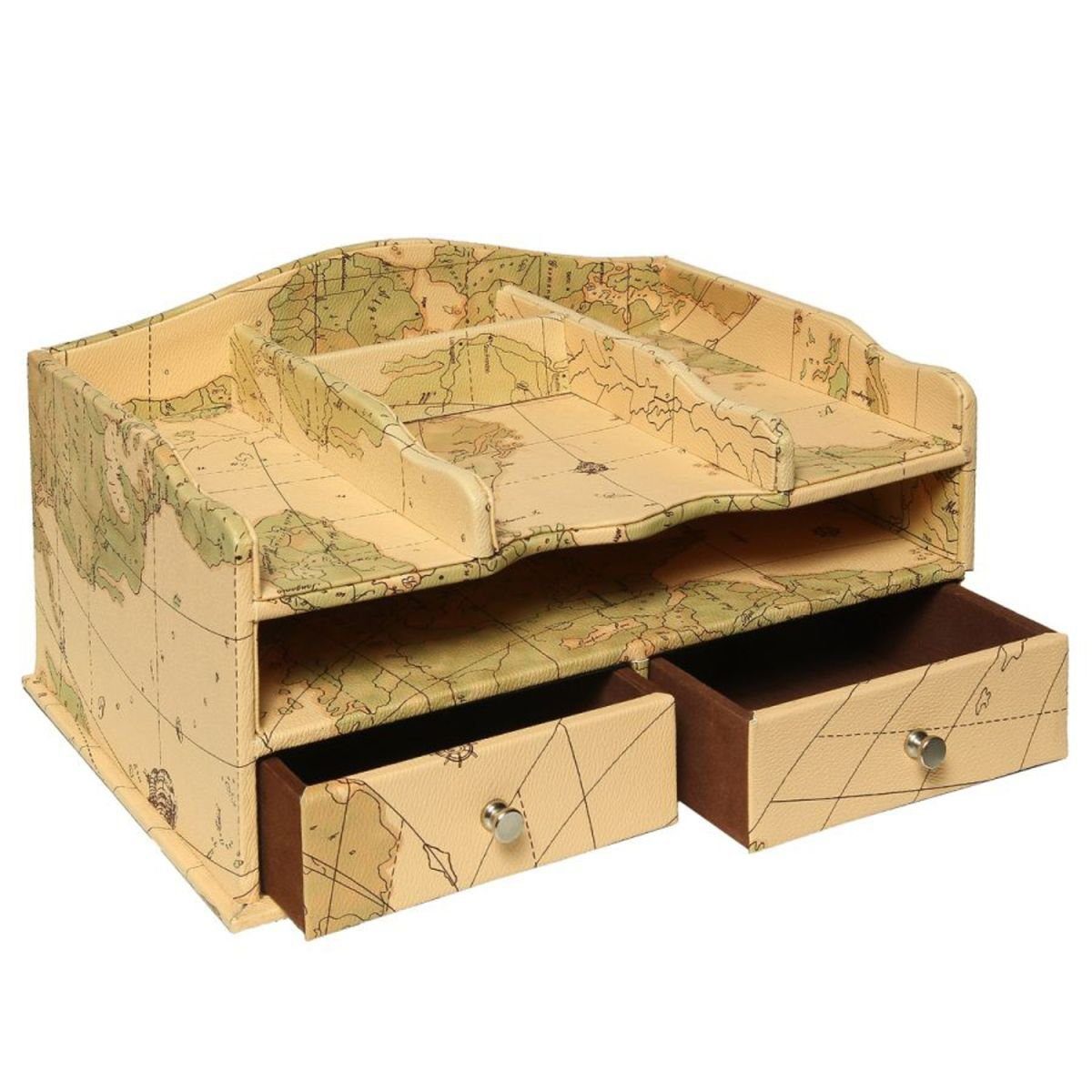 Ambiente Haus Organizer Aufsatz für Schreibtische Weltkarte ca. 34 x 25 x 18 cm Organizer, 7-Fächer