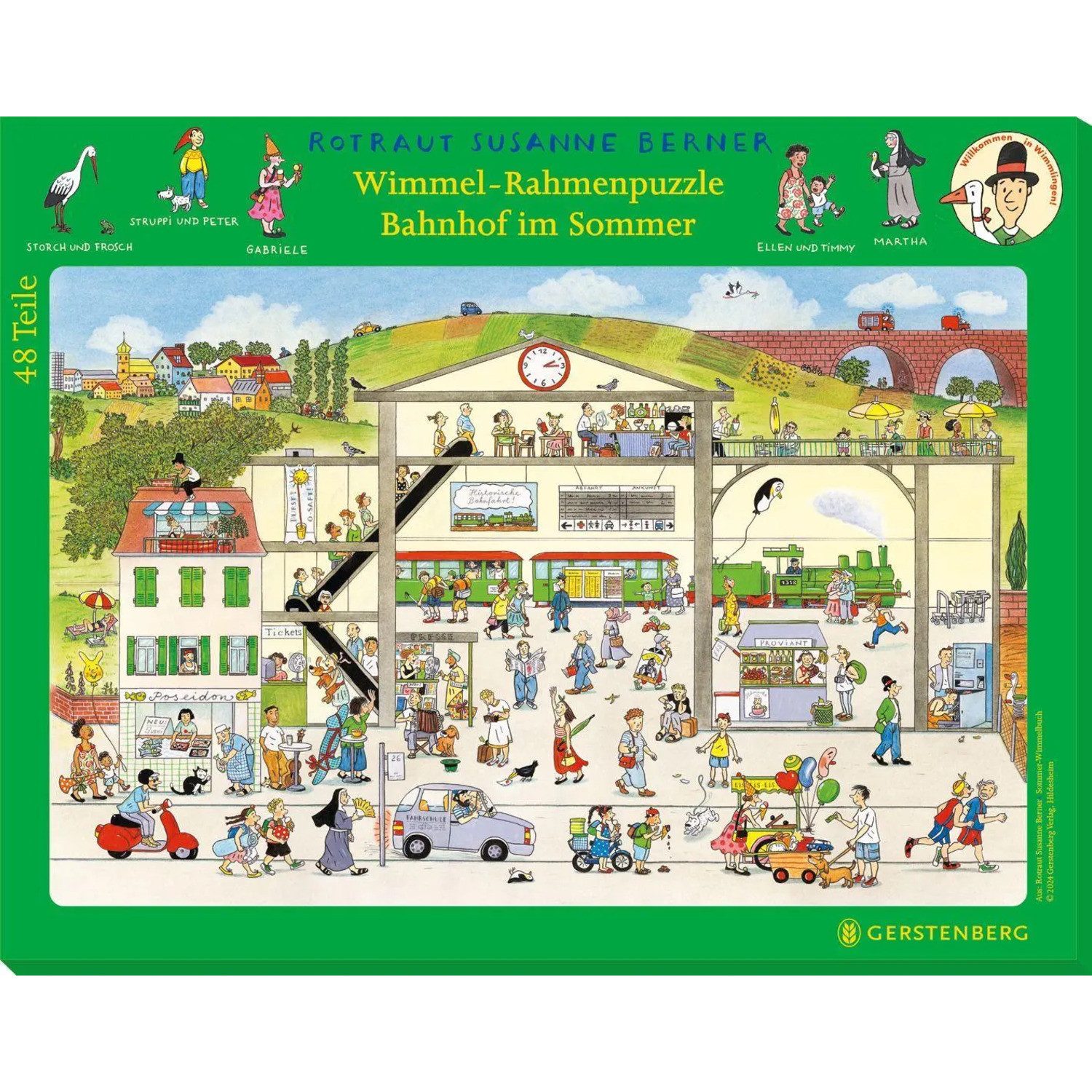 Gerstenberg Verlag Puzzle Wimmel-Rahmenpuzzle Sommer Motiv Bahnhof, Puzzleteile