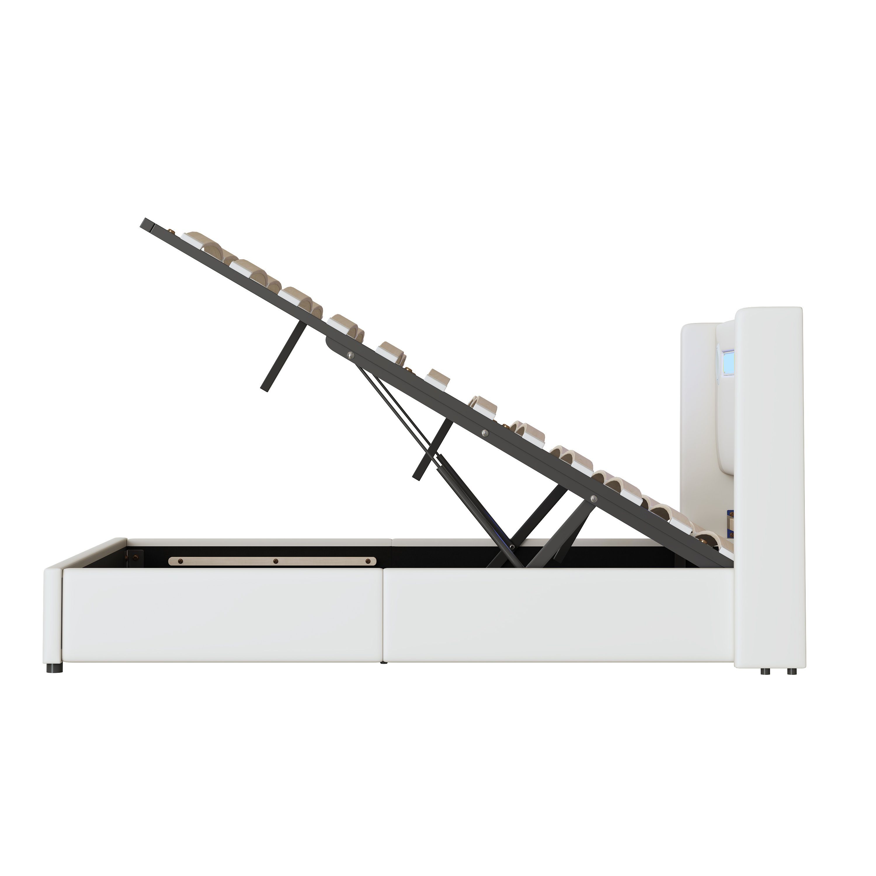 Polsterbett (Stauraumbett, Einzelbett), mit LED Beleuchtung/Bluetooth/USB-Aufladen, Kunstleder, 90x200cm