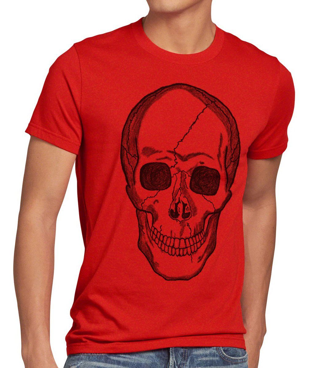 style3 Print-Shirt Herren T-Shirt Skull Totenkopf Harley Rocker Punk Tattoo gothic knochen biker us rot