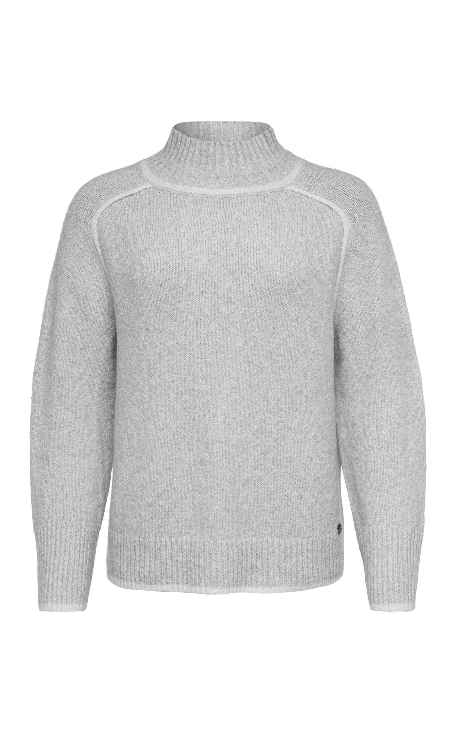 Zaubermond Strickpullover Raglan Turtle Neck Pullover im frischen Grau mit Kontraststreifen
