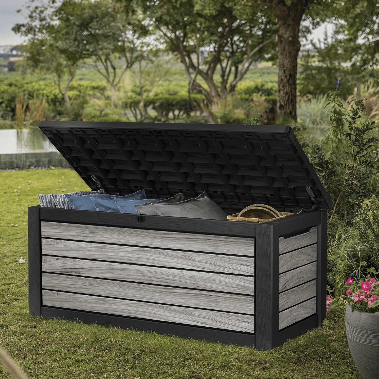 Keter Gartenbox "NORTHWOOD" 623L 157x72x69cm Deckel bis 270kg belastbar, abschließbar