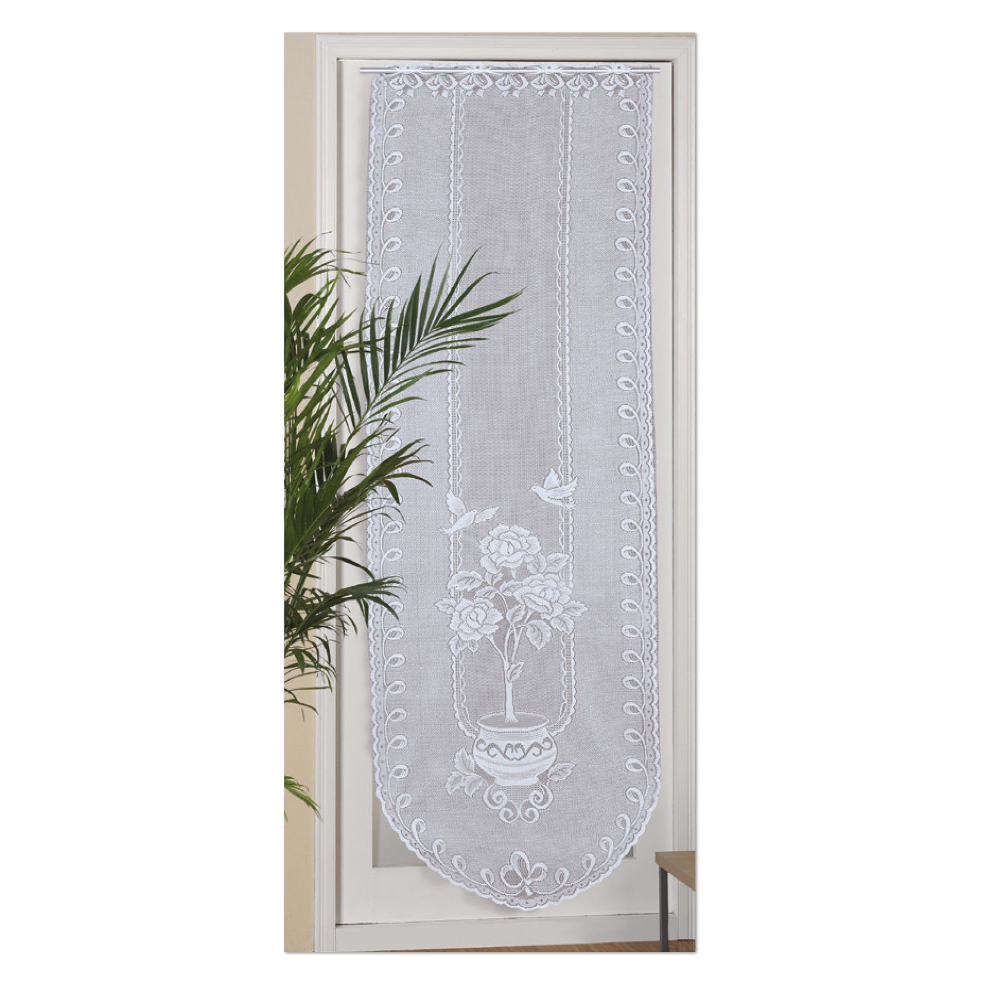 Arsvita Panneaux Blumen Mona mit Stickerei, Schlaufen, transparent, Türpanneaux 180x60cm Stangendurchzug, Voile Kurzgardine Bistrogardine