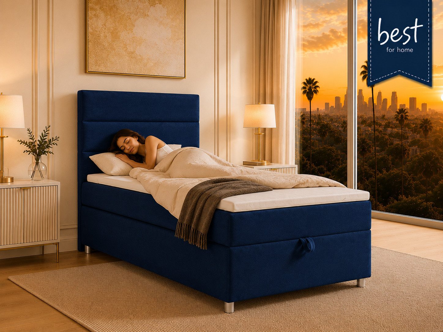 Best for Home Boxspringbett Trinity K-4 Single 5cm Topper Bonell Bettkasten (Einzelbett, Polsterbett mit gepolstertes Kopfteil, Jugendbett, Kinderbett versch. Größen, 1-St., 70x200 80x200 90x200 100x200 cm), Stauraum; ergonomischer Schlafkomfort; modernes Design