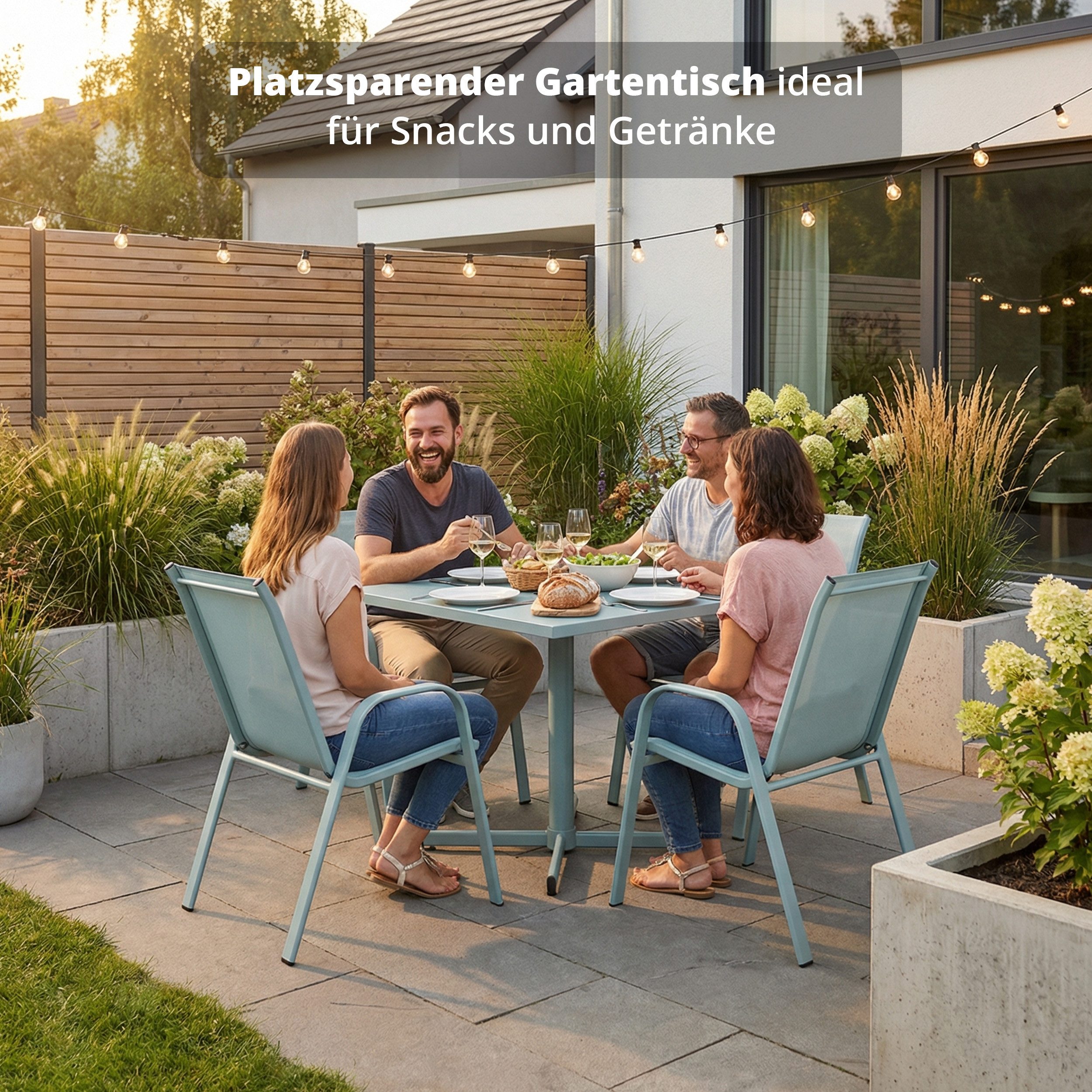 KHG Gartentisch Grau-Hellgrün klappbar (Tischplatte und Gestell aus pulverbeschichtete Stahl, Klapptisch wetterfest 70x72x70 cm), Wetterfest, klappbar