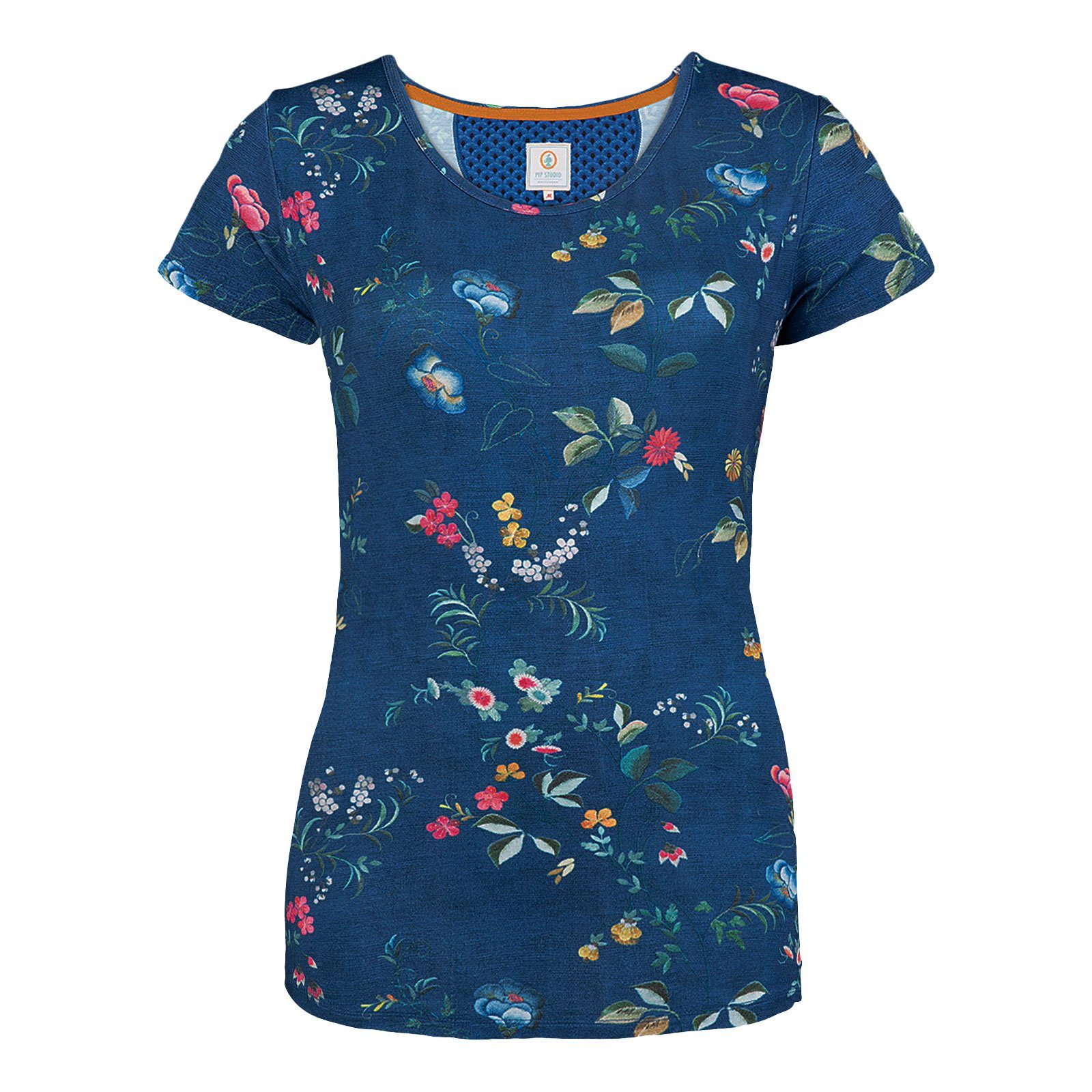 PiP Studio T-Shirt Tilly Short Sleeve Tokyo Blossom aus geschmeidiger Viskosemischung tokyo blossom dark blue