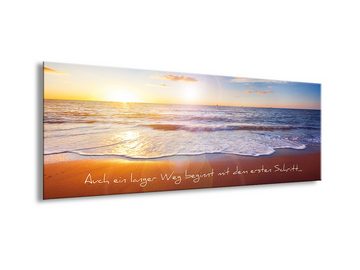 artissimo Glasbild Glasbild 80x30cm Bild aus Glas Spruch Strand Meer Sonnenuntergang, Sprüche: Motivation
