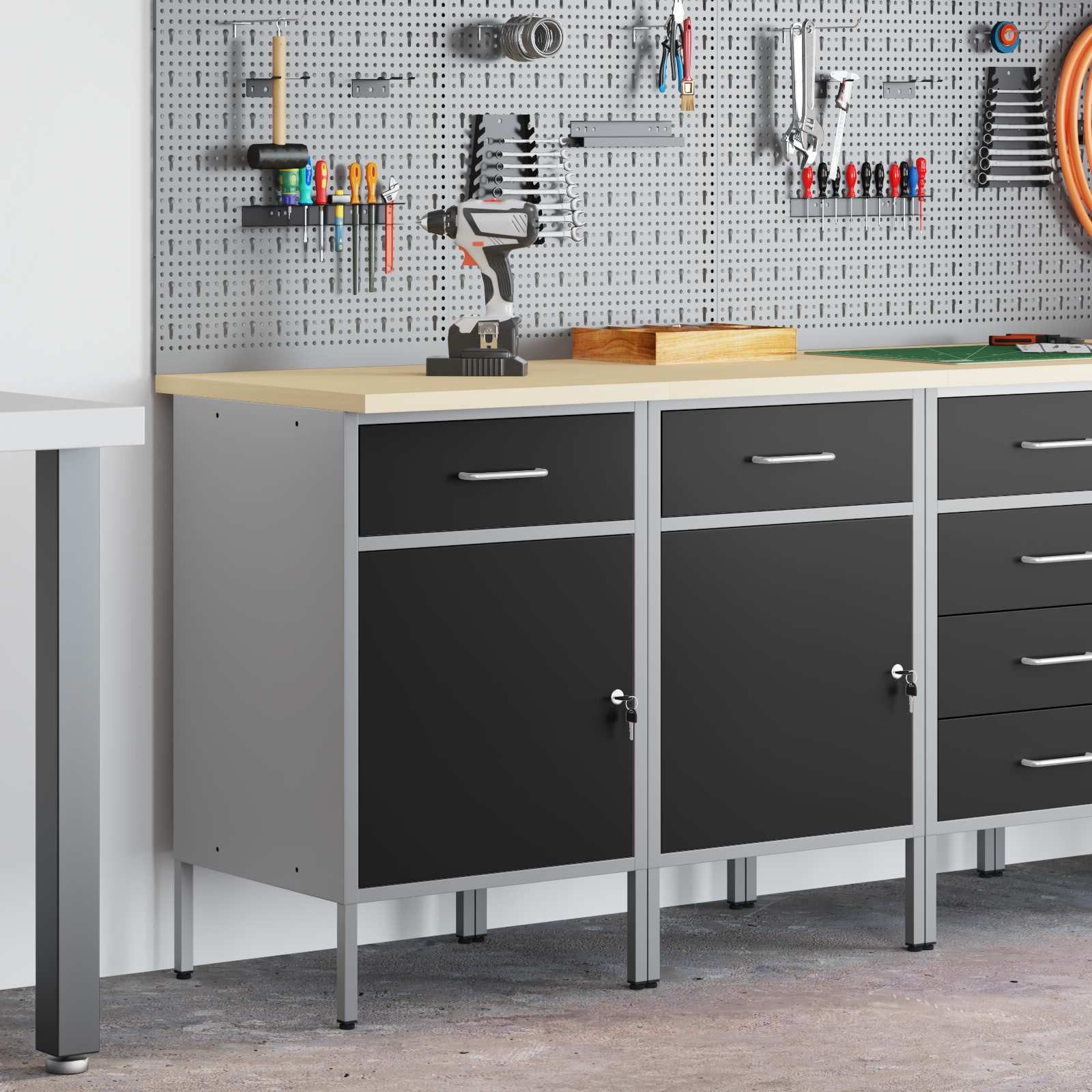 vidaXL Werkzeugschrank Werkbank mit Speicher 2 Stk. Schwarz und Grau 100 x 55 x 85 cm (2-St)