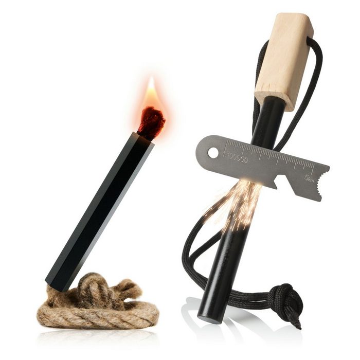 CampFeuer Feuerzeug Feuerstahl Set mit Feuerstahl Multi-Tool (Set Feuerstahl Multi-Tool und Zunder)