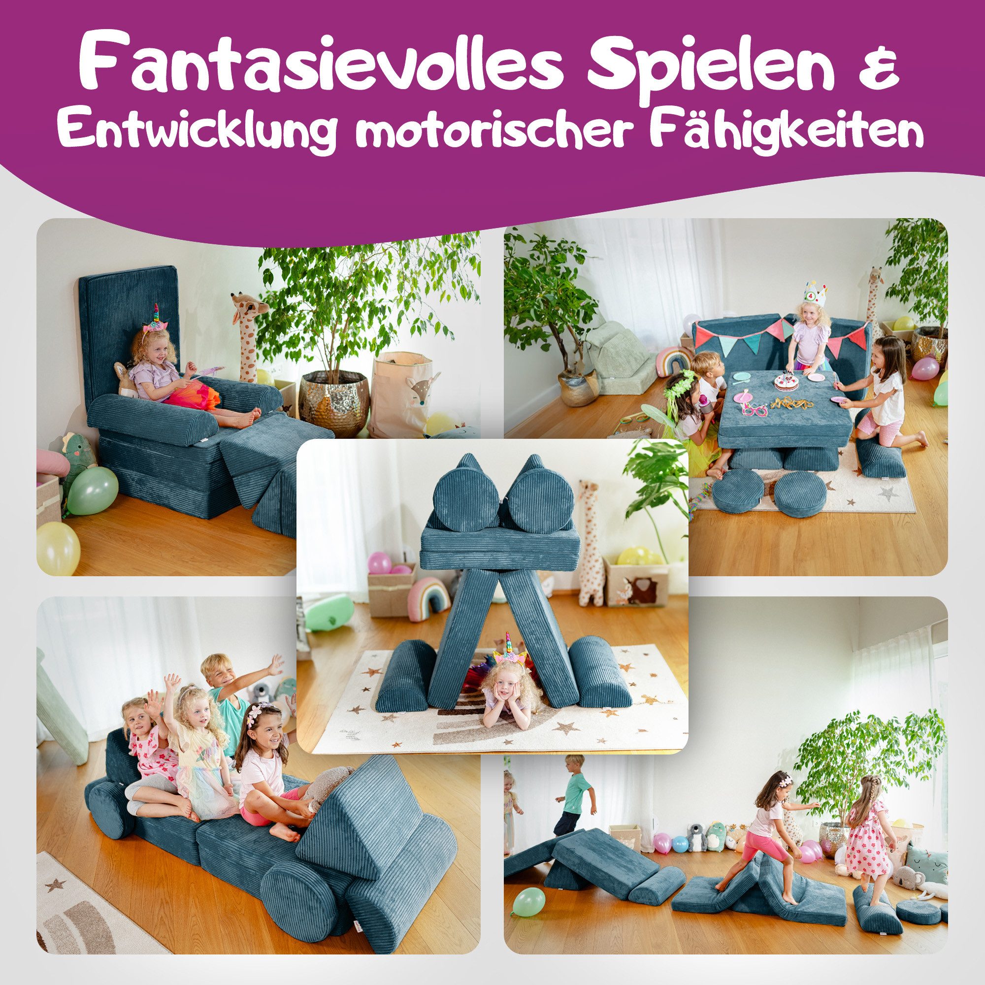 Linodino Kindersofa Spielsofa I Schaumstoff Stapelsteine für Kinder I Kindercouch, 3 Jahre Garantie – Bild 2 von 5