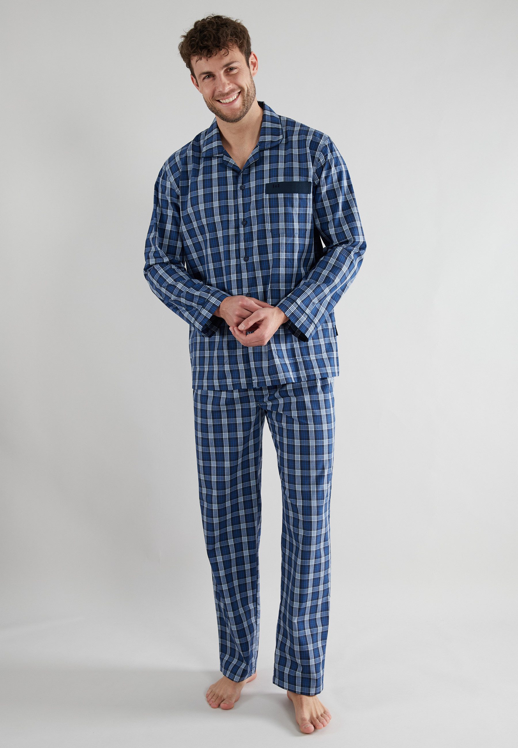 GÖTZBURG Schlafanzug Clubhouse (2 tlg) Karomuster, Brusttasche, Baumwolle, günstig online kaufen