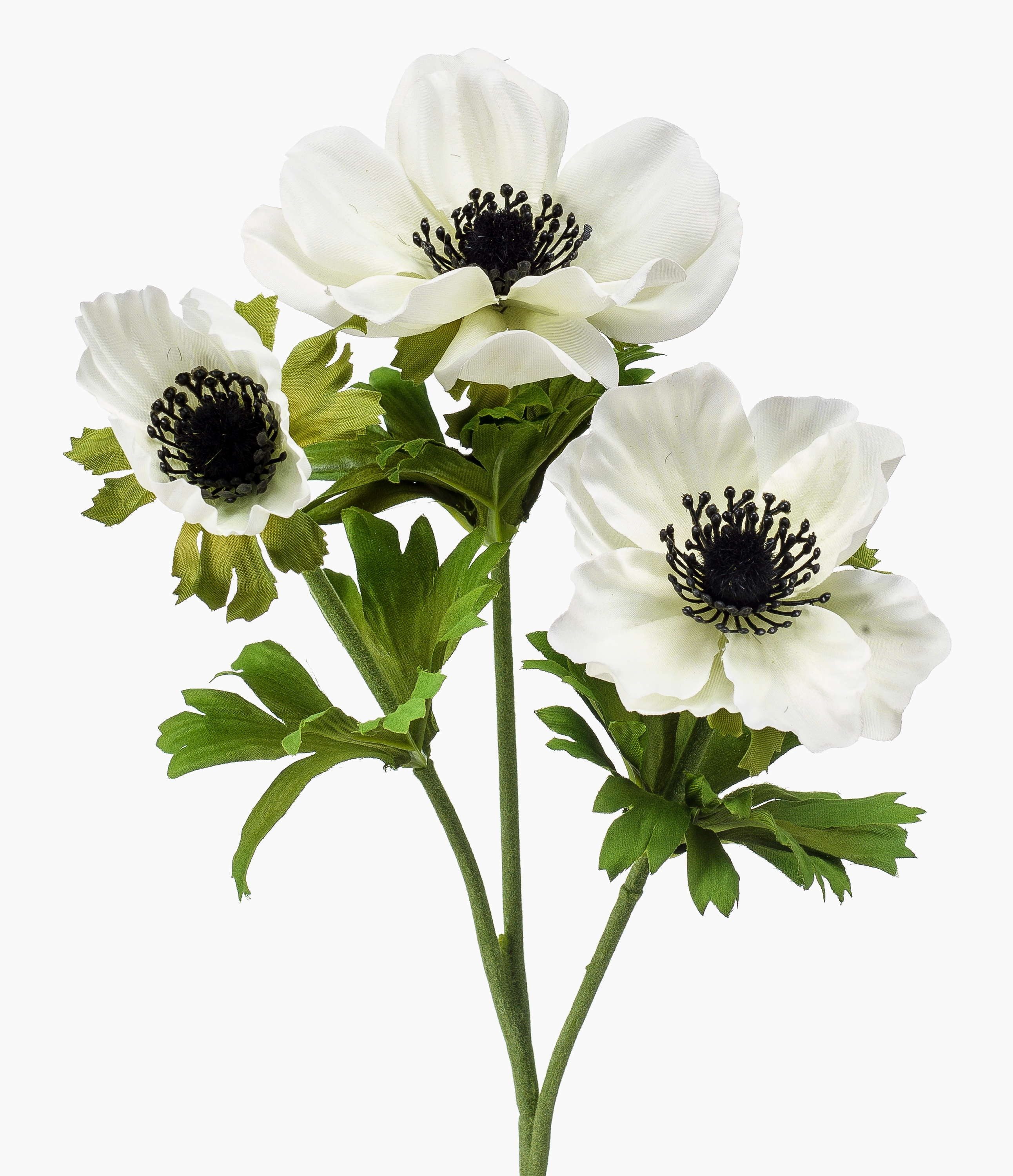 Kunstzweig Textilblume Windröschen Rubina, weiß, 55cm