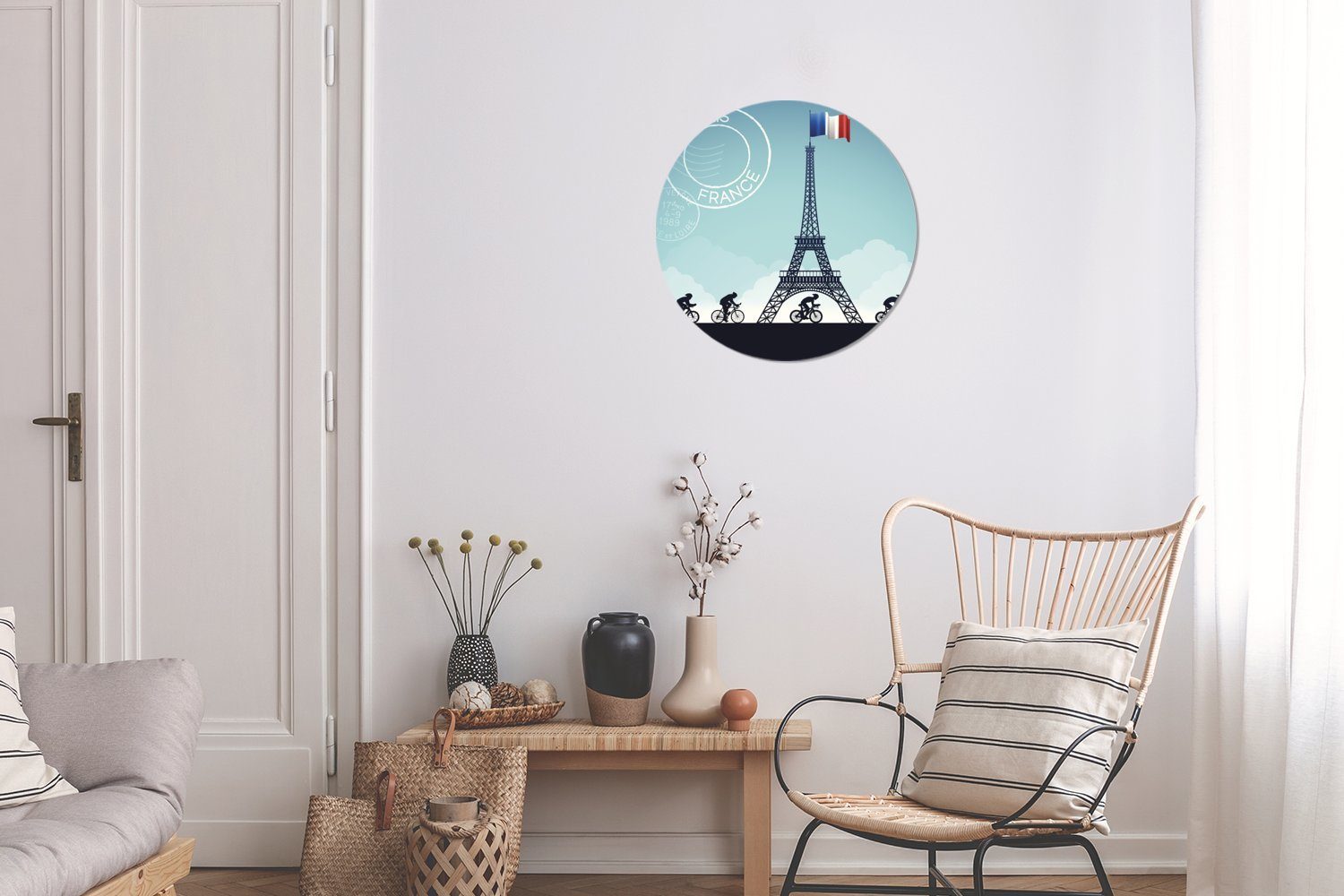 MuchoWow Wandsticker Eine Eiffelturm für (1 Rund, vorbeifahren Tapetenaufkleber, am Radfahrern, St), Tapetenkreis die Kinderzimmer, Illustration von Wohnzimmer