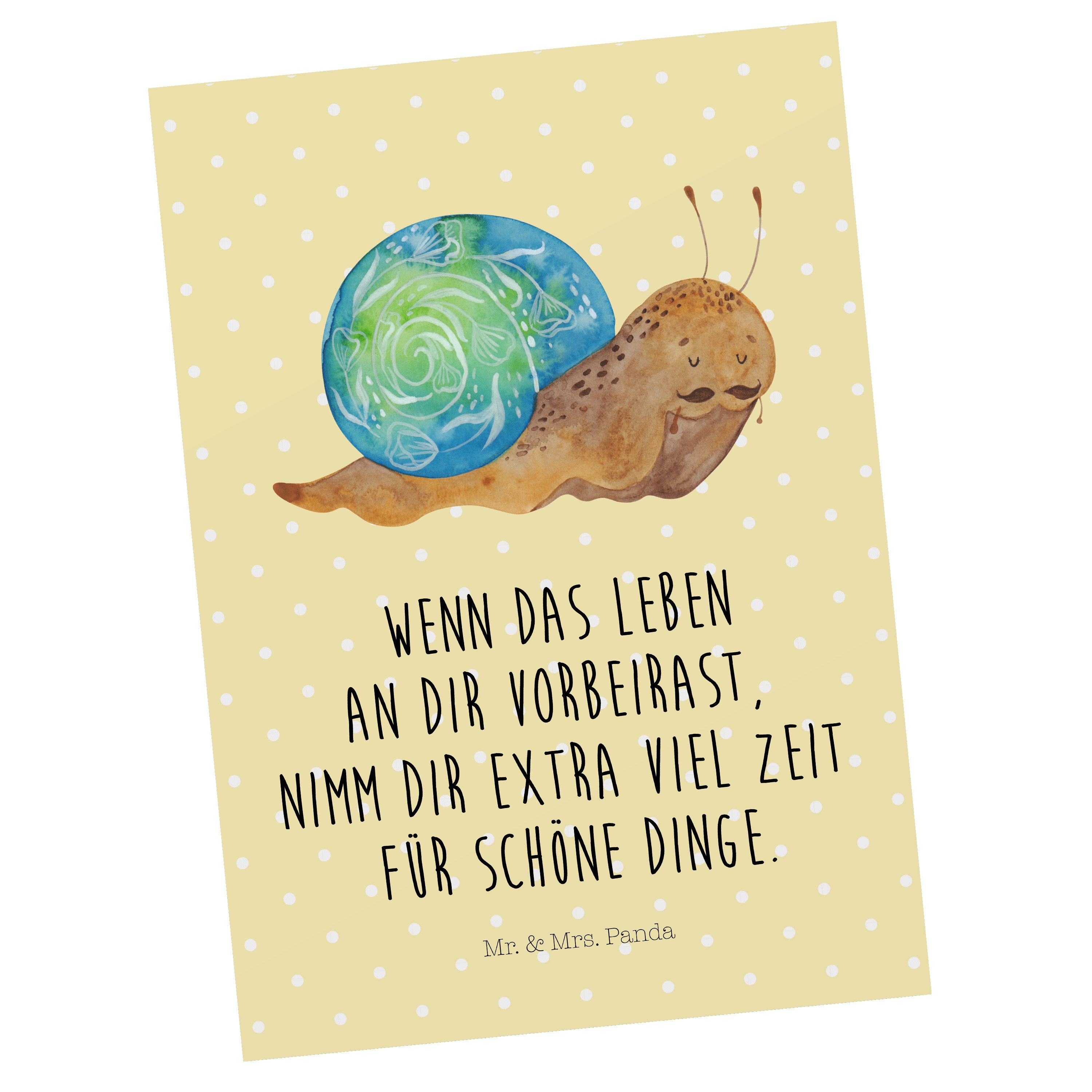 Mr. & Mrs. Panda Postkarte Sir Schneckalot - Gelb Pastell - Geschenk, Ansichtskarte, Tiermotive