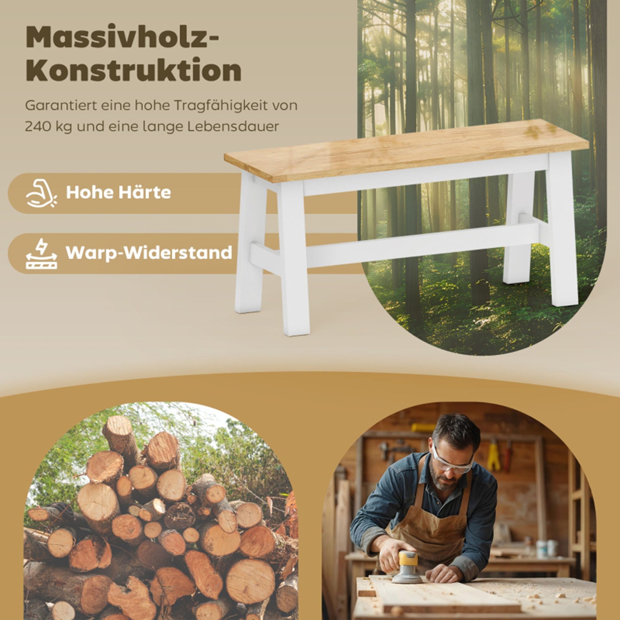 MC Star Sitzbank für 2, Holzbank in Eichenoptik, stabilisierende Querstange günstig online kaufen