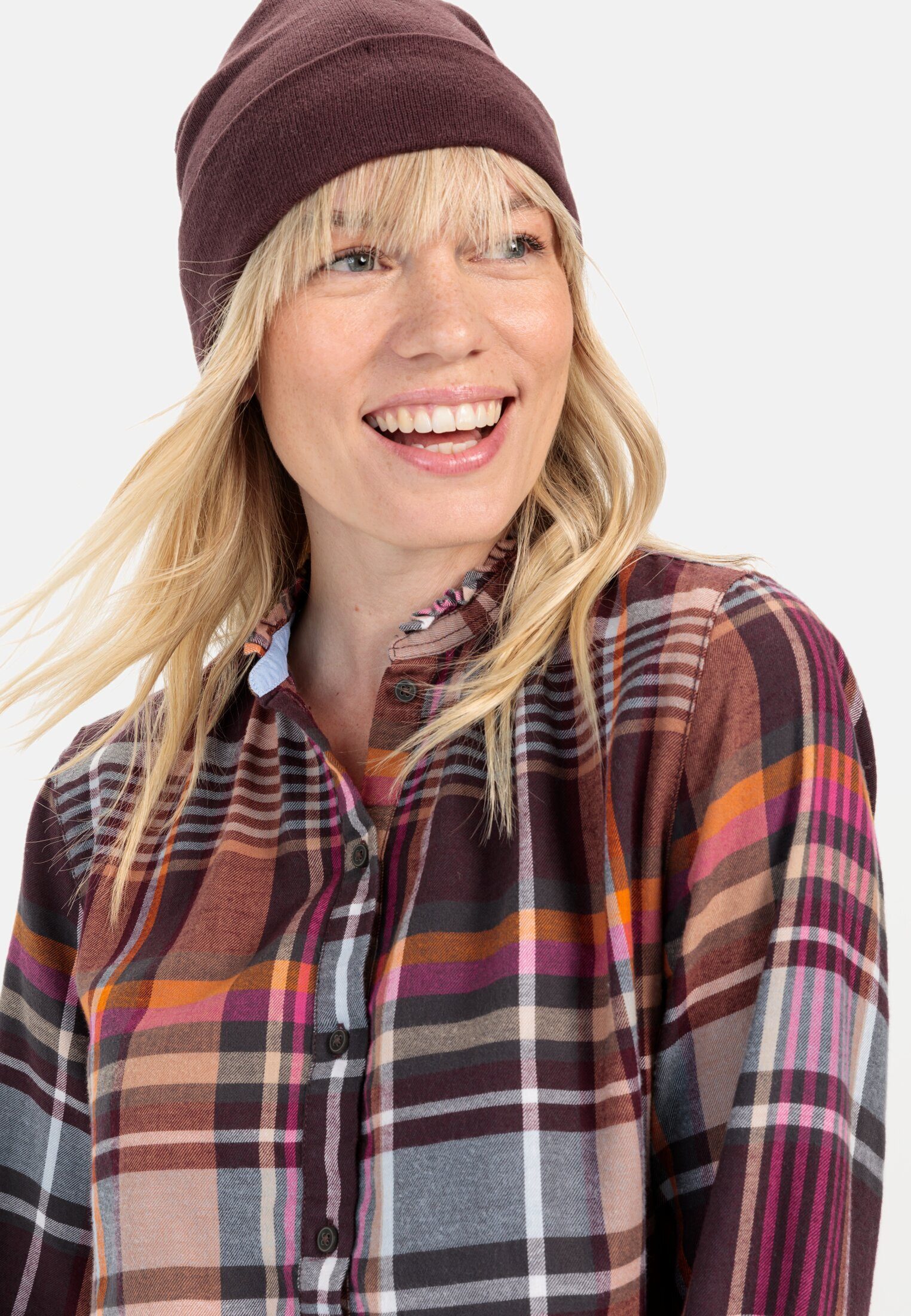 camel active Hemdbluse mit Stehkragen Langarm Stehkragen kariert