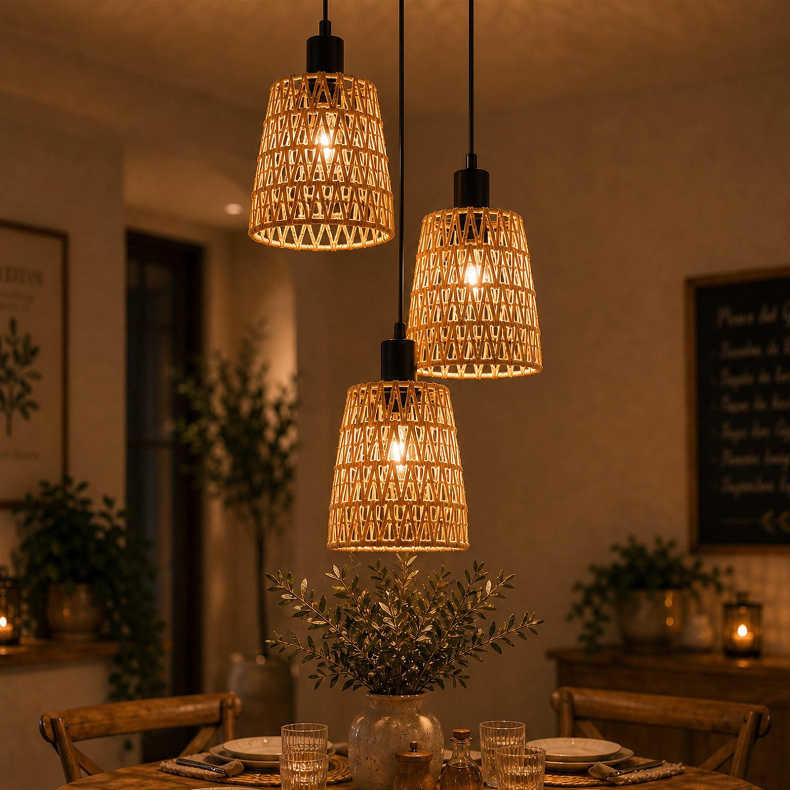 Nettlife Pendelleuchte Boho Papier Hängelampe Retro höhenverstellbar 1/3 flammige E27, Höhenverstellbar, ohne Leuchtmittel, ob Schlafzimmer Flur Esszimmer Dachboden Küche