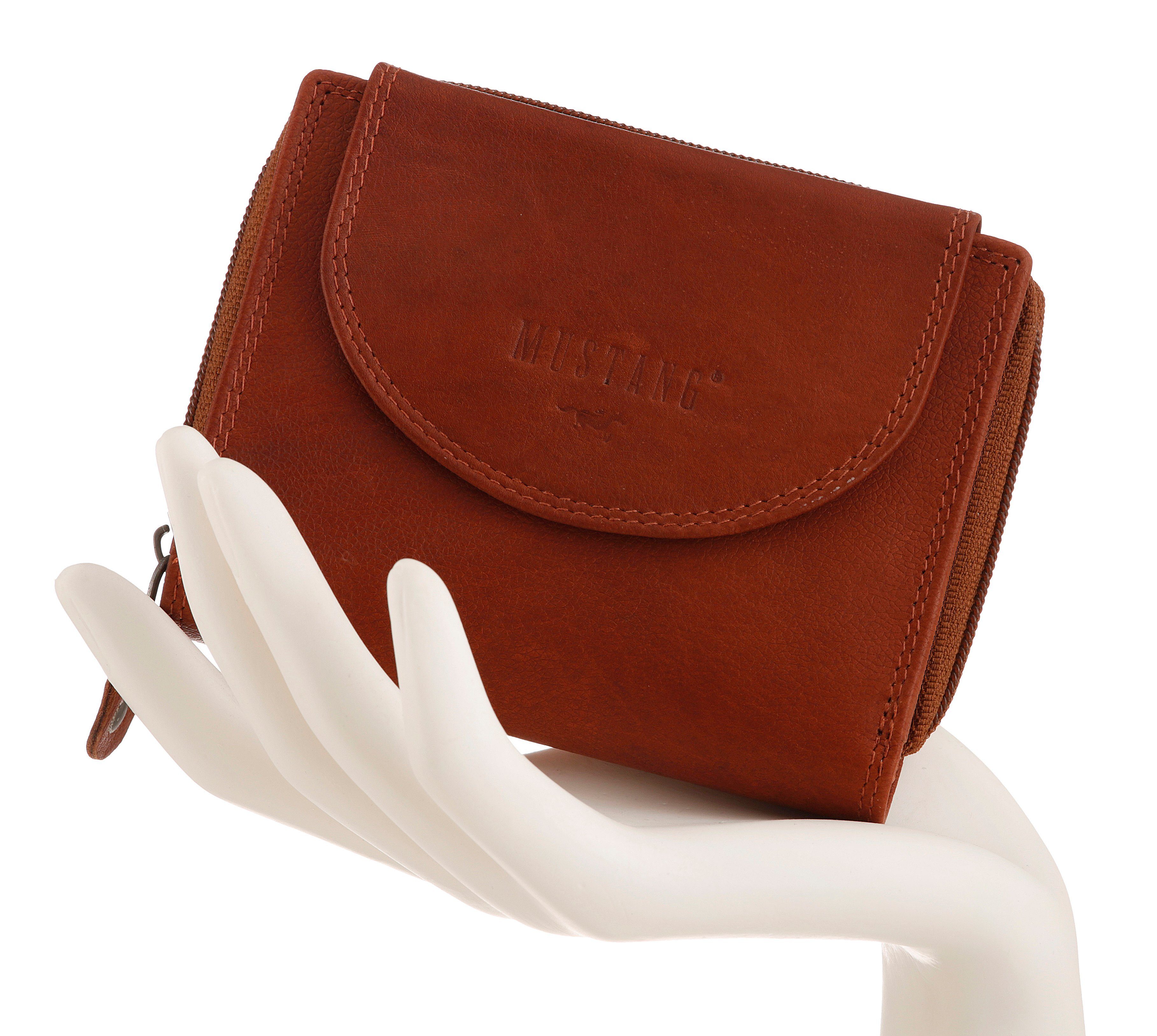 Geldbörse wallet brown top MUSTANG Format praktischen Udine im leather opening,