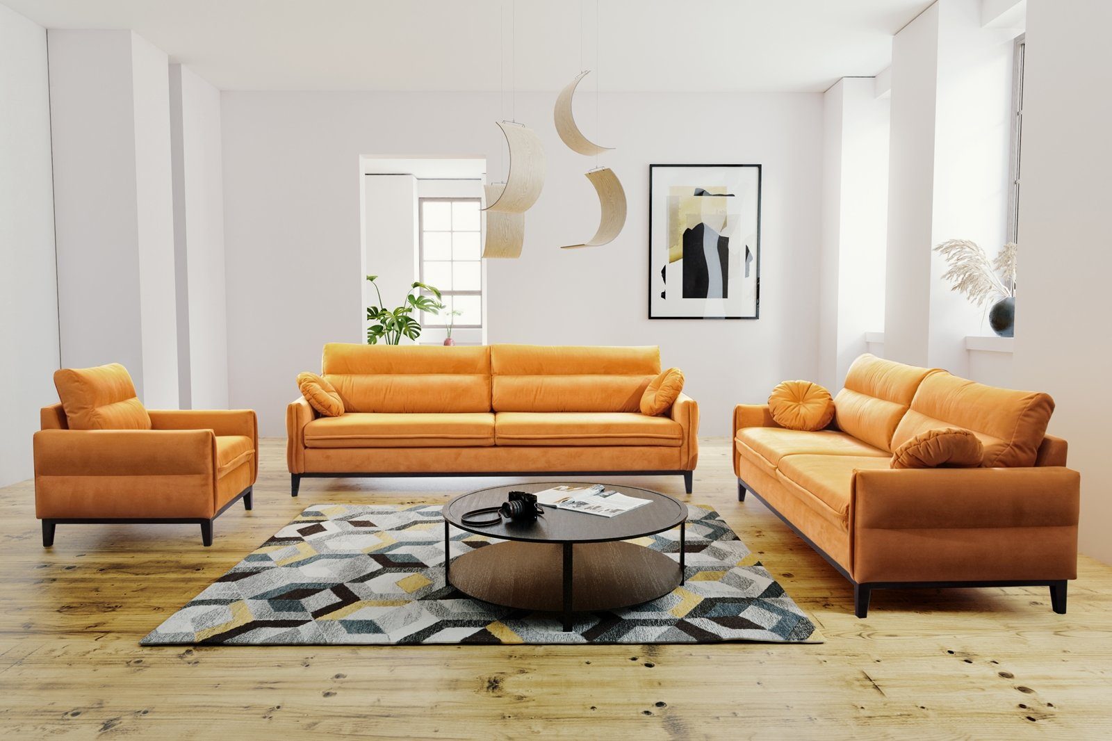 Beautysofa Sofa Belweder, Couchgarnitur 321 Möbelset, Sofa 3-Sizter 2-Sizter Sessel Polstergarnitur Orange (otusso 15)