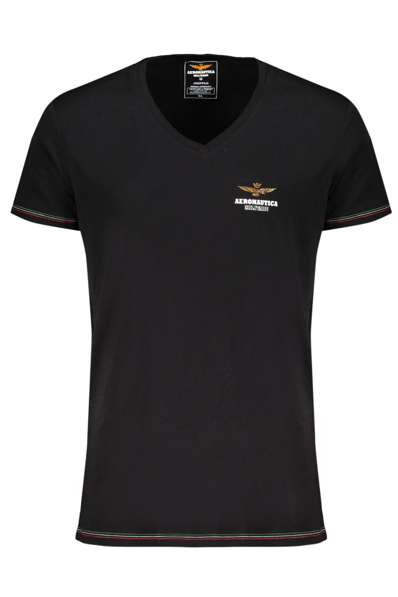 Aeronautica Militare Boxershorts Schwarzes Herren T-Shirt mit V-Ausschnitt und Details, erweiterbar