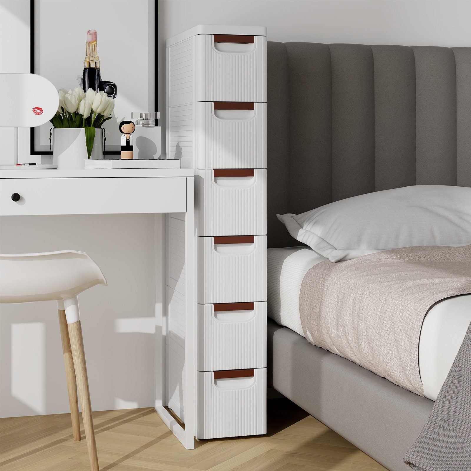 COSTWAY Beistellwagen, Nischenschrank schmal, mit 6 Schubladen & Rollen, we günstig online kaufen