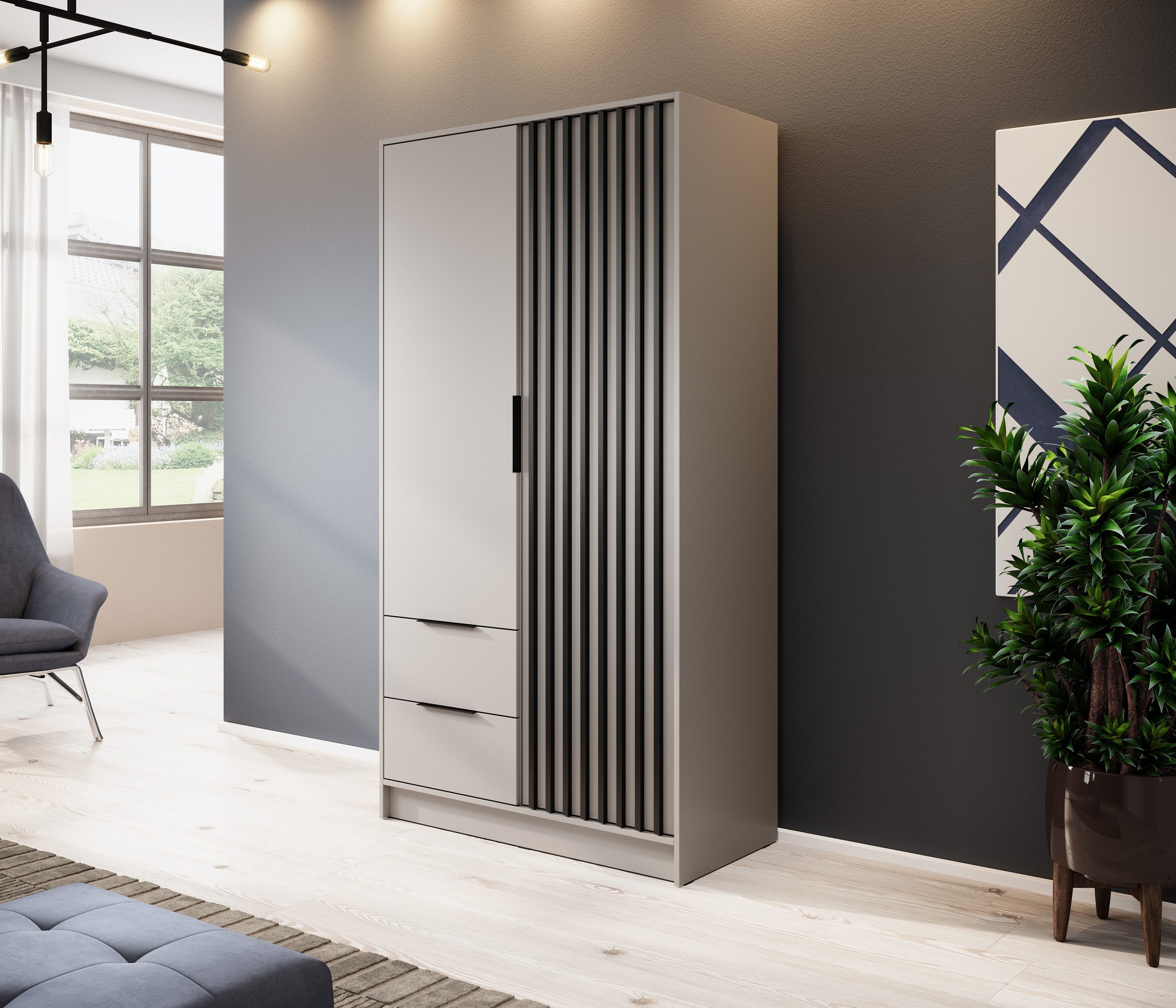 MOEBLO Kleiderschrank JOHN (Latten aus Holz, Loft Stil IndustrieSchrank Auf günstig online kaufen