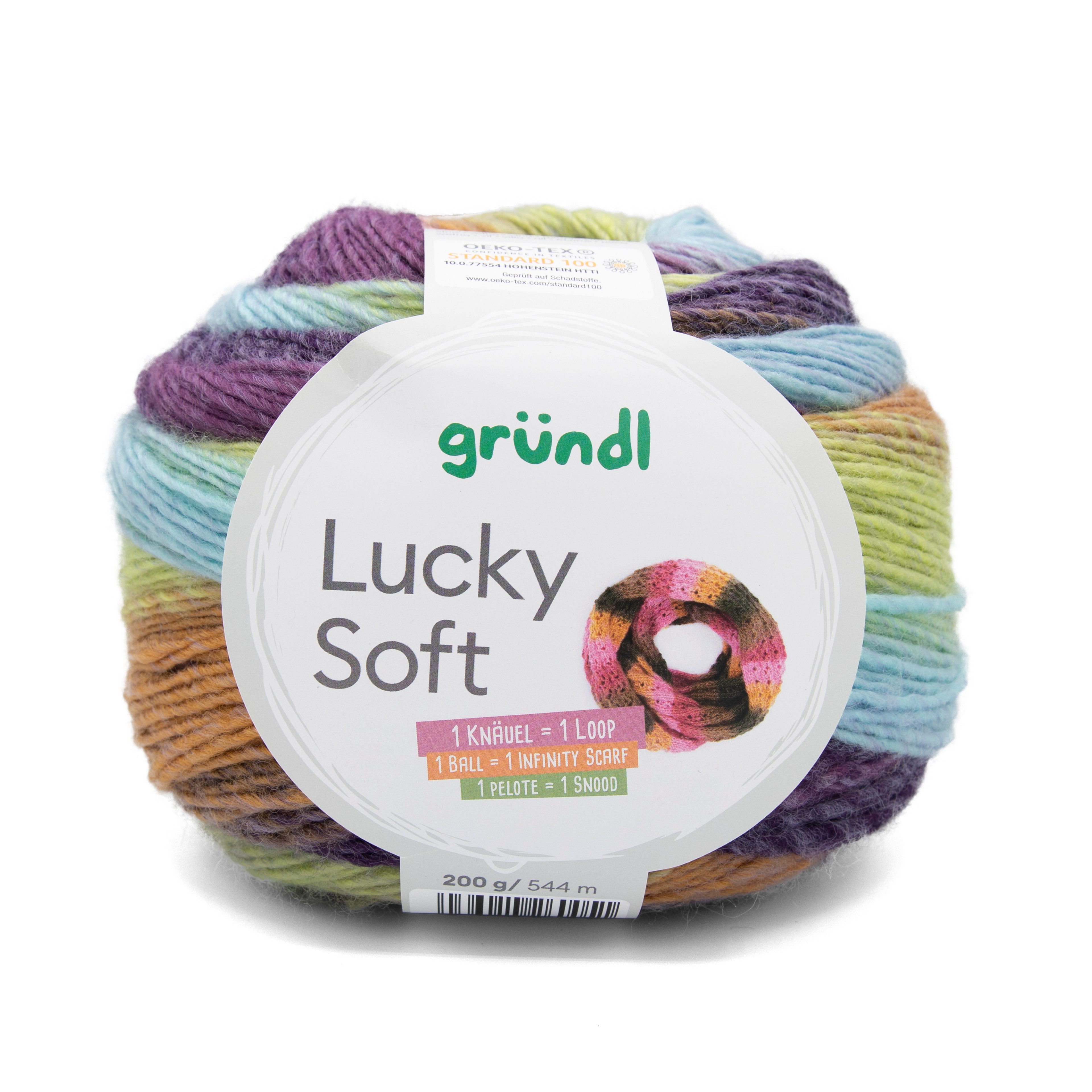 Gründl Gründl Wolle Lucky Soft Bobbel Farbverlaufswolle 200g Häkelwolle, 544,00 m (Wolle mit Farbverlauf zum stricken und häkeln, Strickgarn, Strickwolle, Handstrickgarn), 70% Polyacryl, 30% Wolle