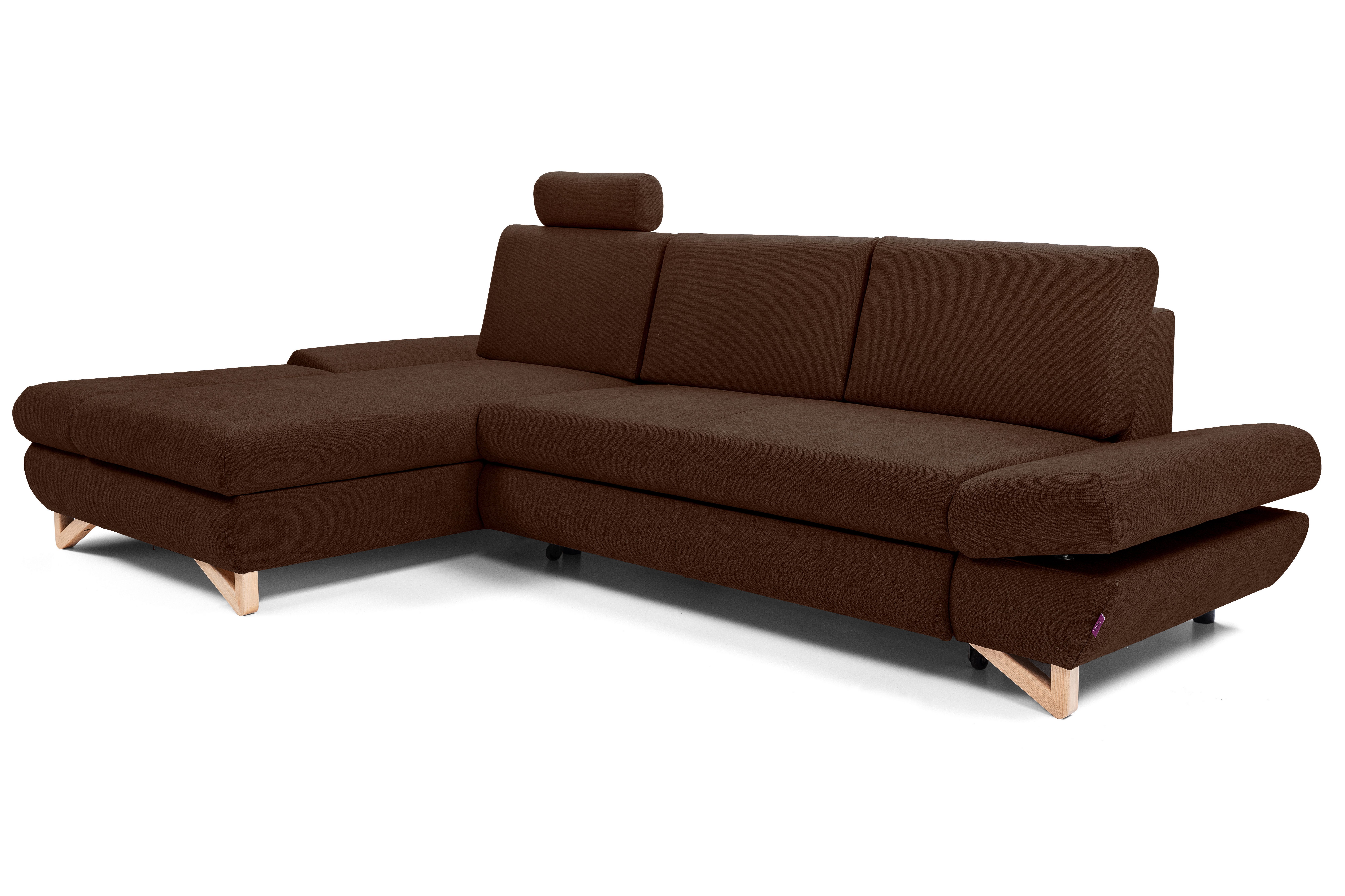 Goldstoff Ecksofa "LUCIA" mit Schlaffunktion und Bettkasten; Modernes Schlafsofa, 1 Teile, L Sofa Couch mit Relaxfunktion, verstellbaren Kopfstützen